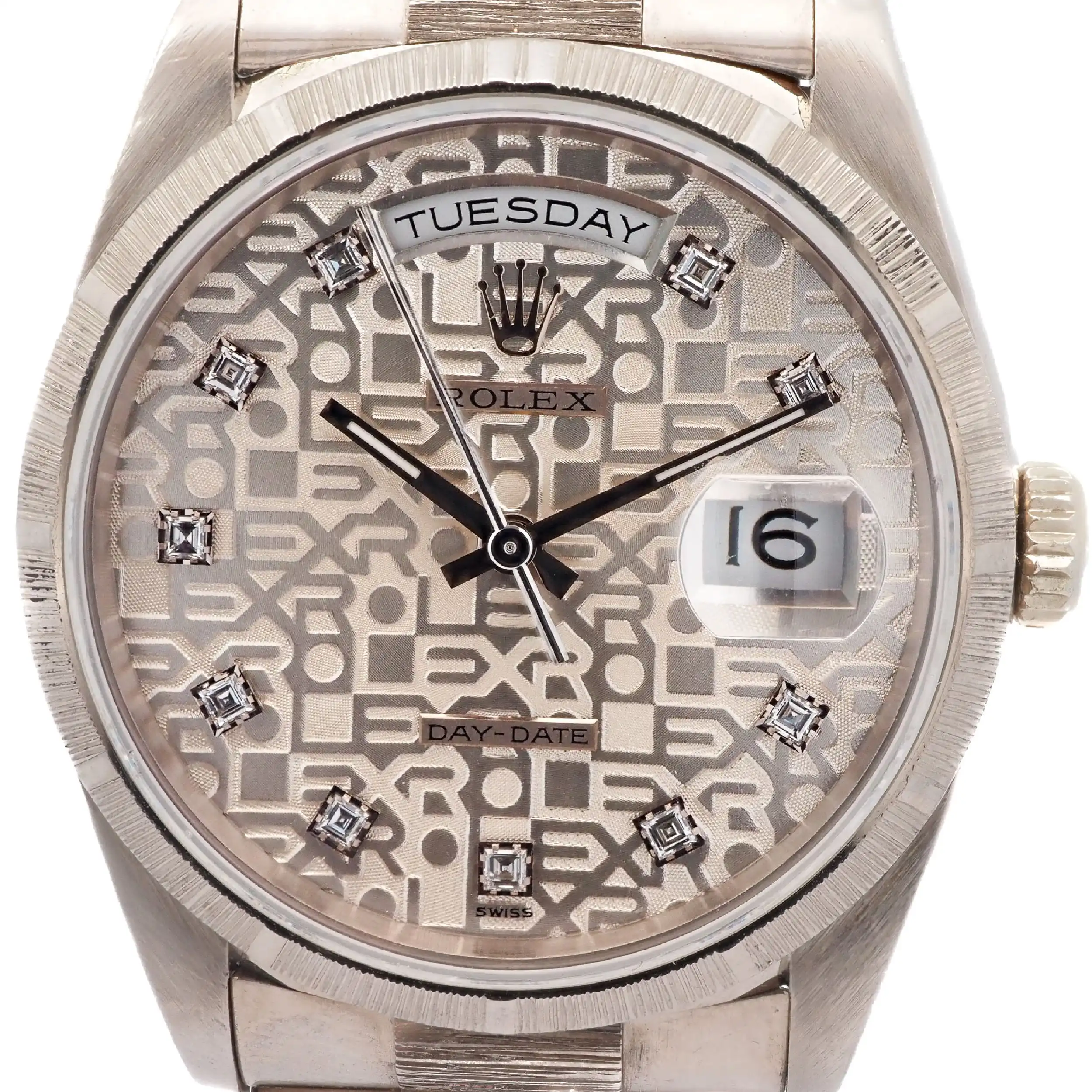 Herrenuhr Rolex Day Date in Weißgold mit original Brillbesatz Referenz 18249 Herrenuhr Rolex Day Date in Weißgold mit original Brillbesatz Referenz 18249