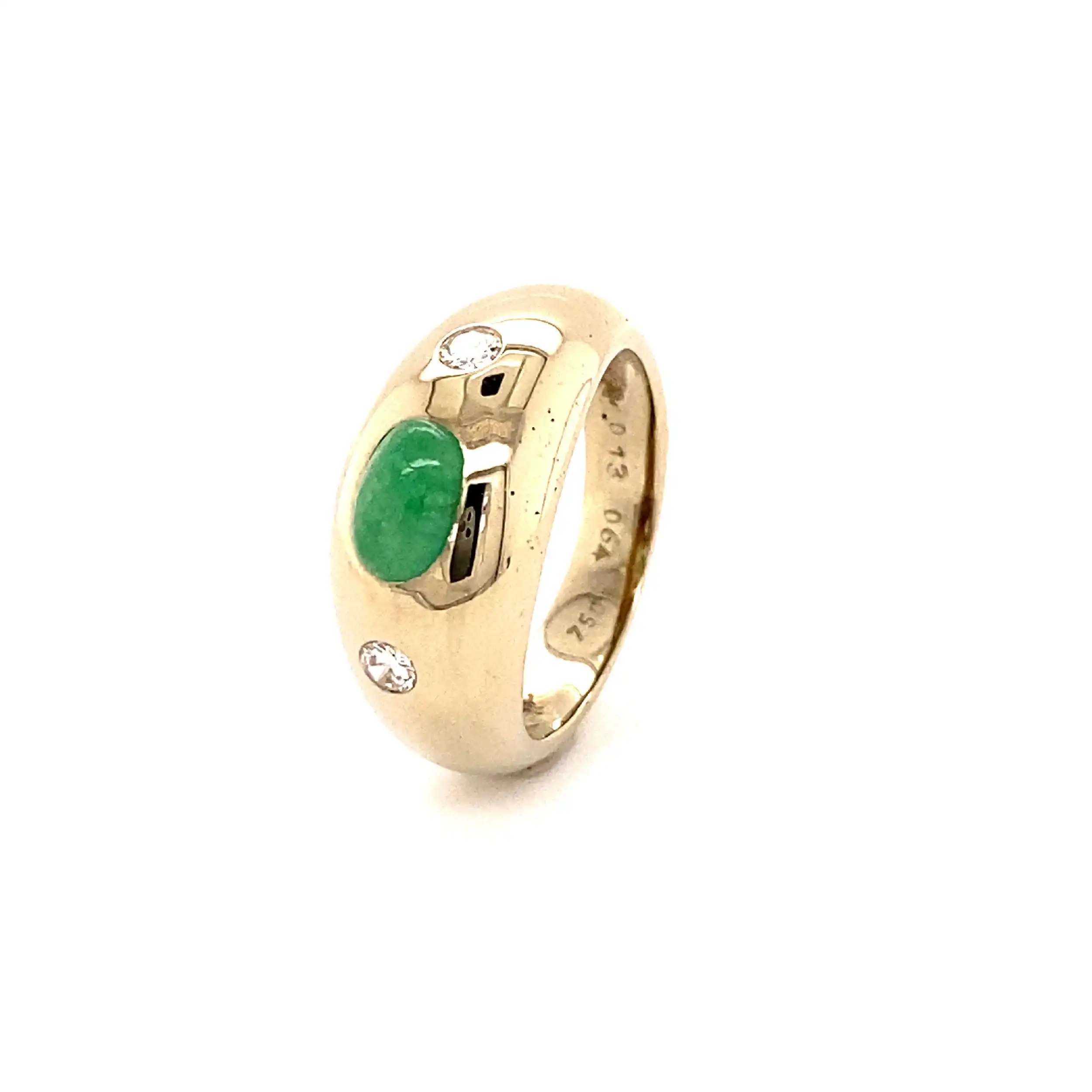 Ring Weißgold mit Smaragd Cabochon, graviert mit 0,64ct und Brillanten, graviert mit 0,13ct