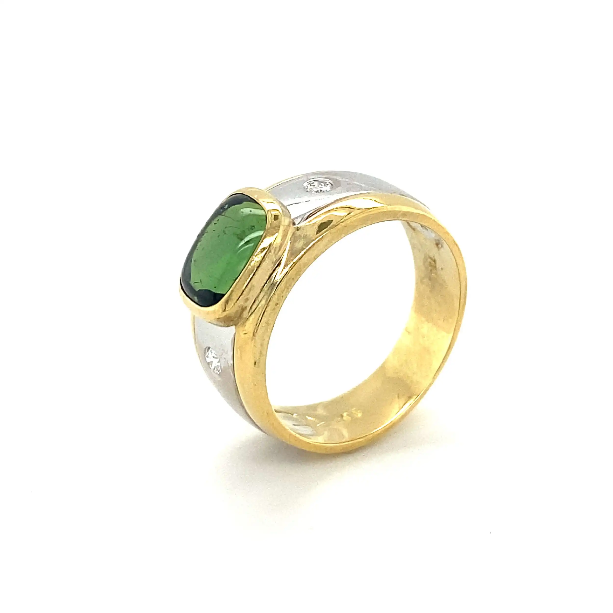 Ring Bicolor mit Brillanten und grünem Stein