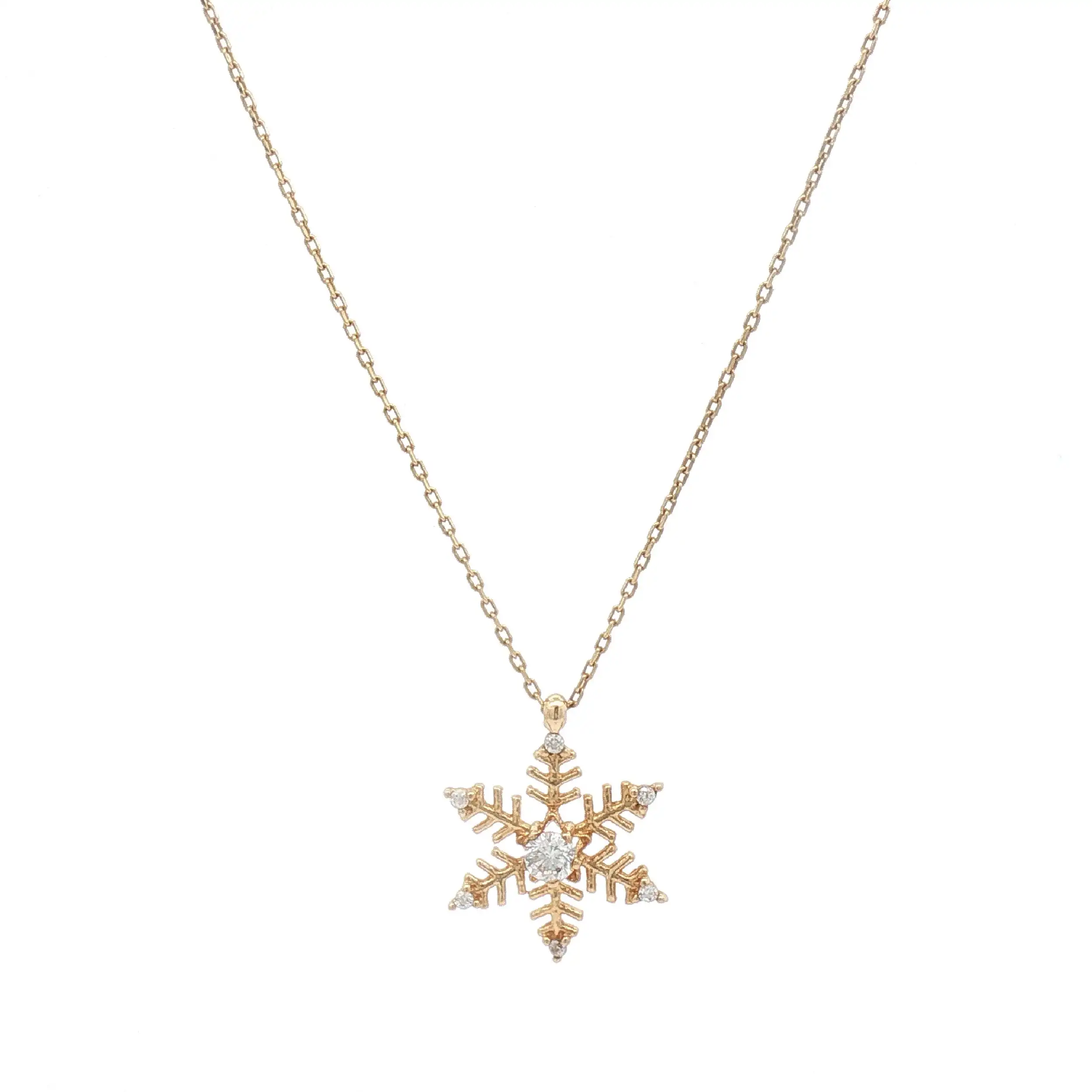 Ankerkette Gelbgold mit Anhänger Schneeflocke und Zirkonia
