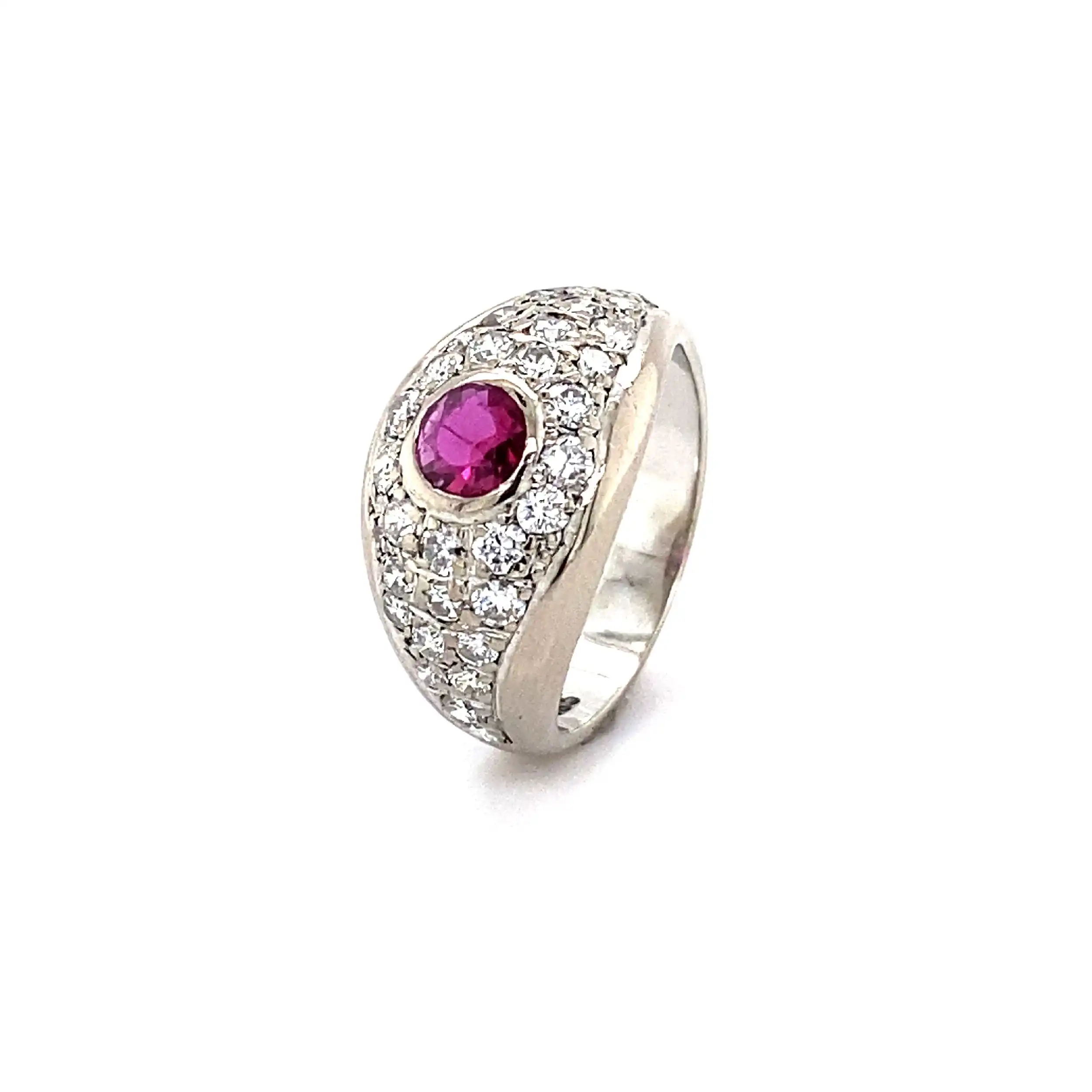Ring Weißgold mit Brillanten und Rotem Farbstein Ring Weißgold mit Brillanten und Rotem Farbstein