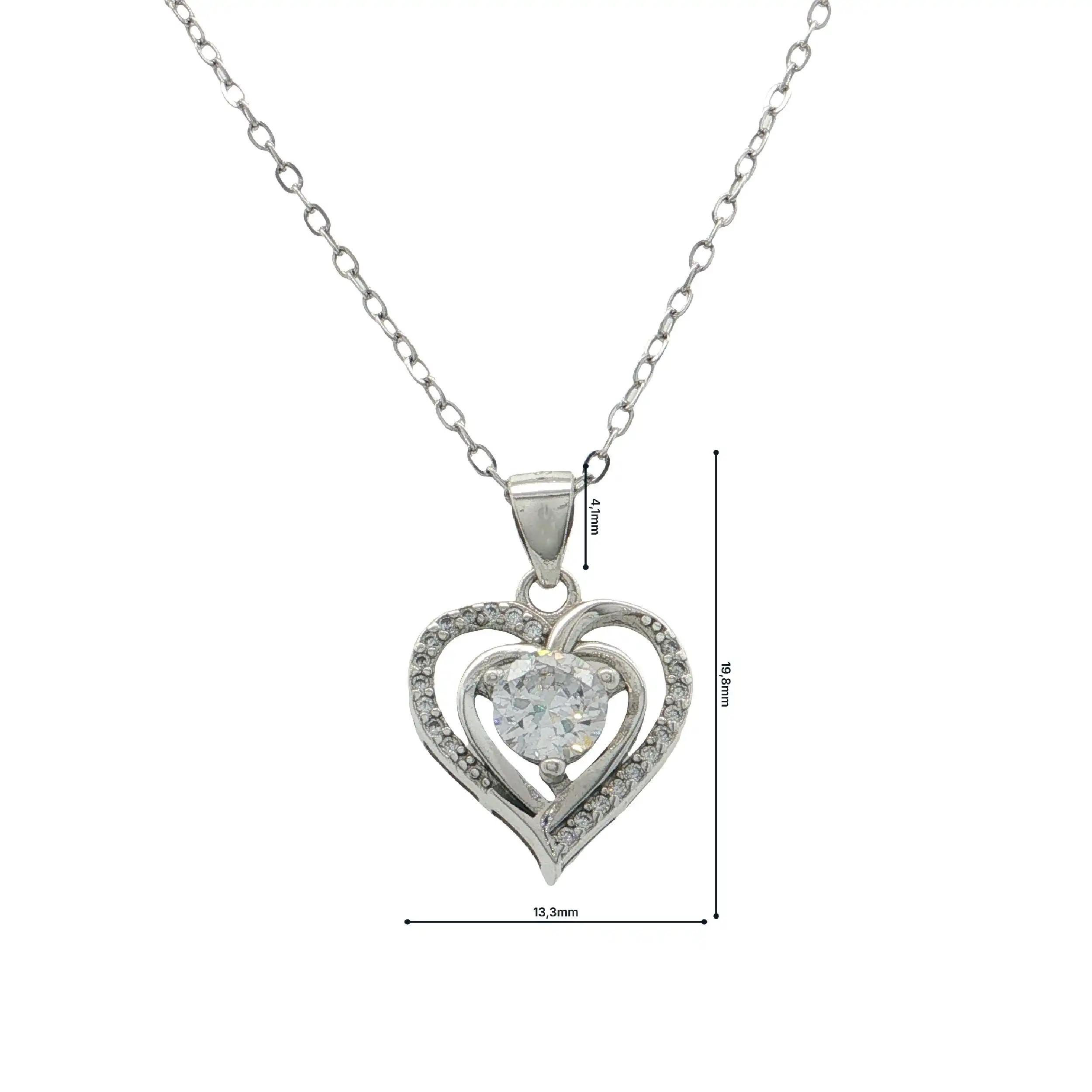 Kette Silber mit Herzanhänger mit Zirkonia
