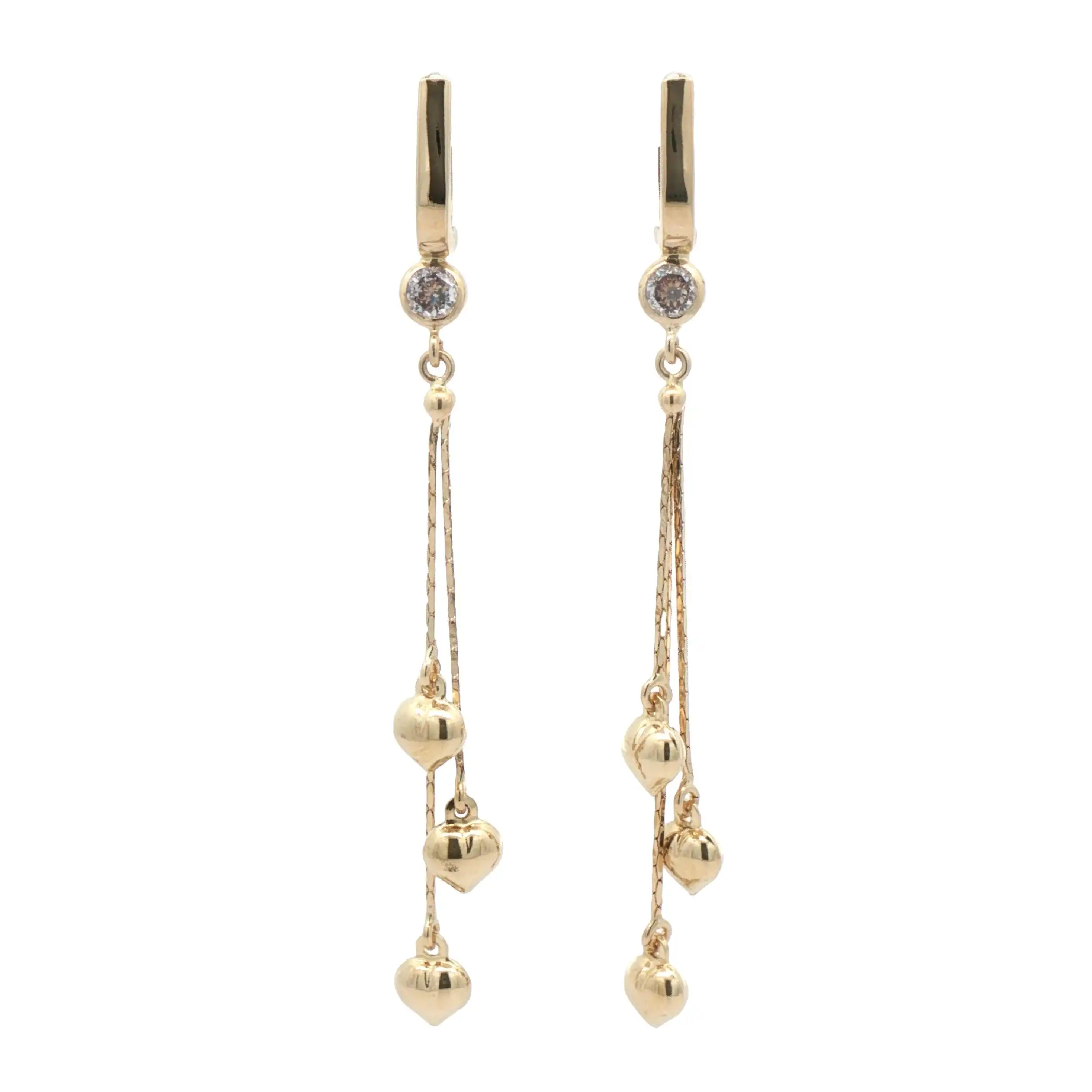 Ohrhänger Gelbgold mit Herzchen und Zirkonia Ohrhänger Gelbgold mit Herzchen und Zirkonia