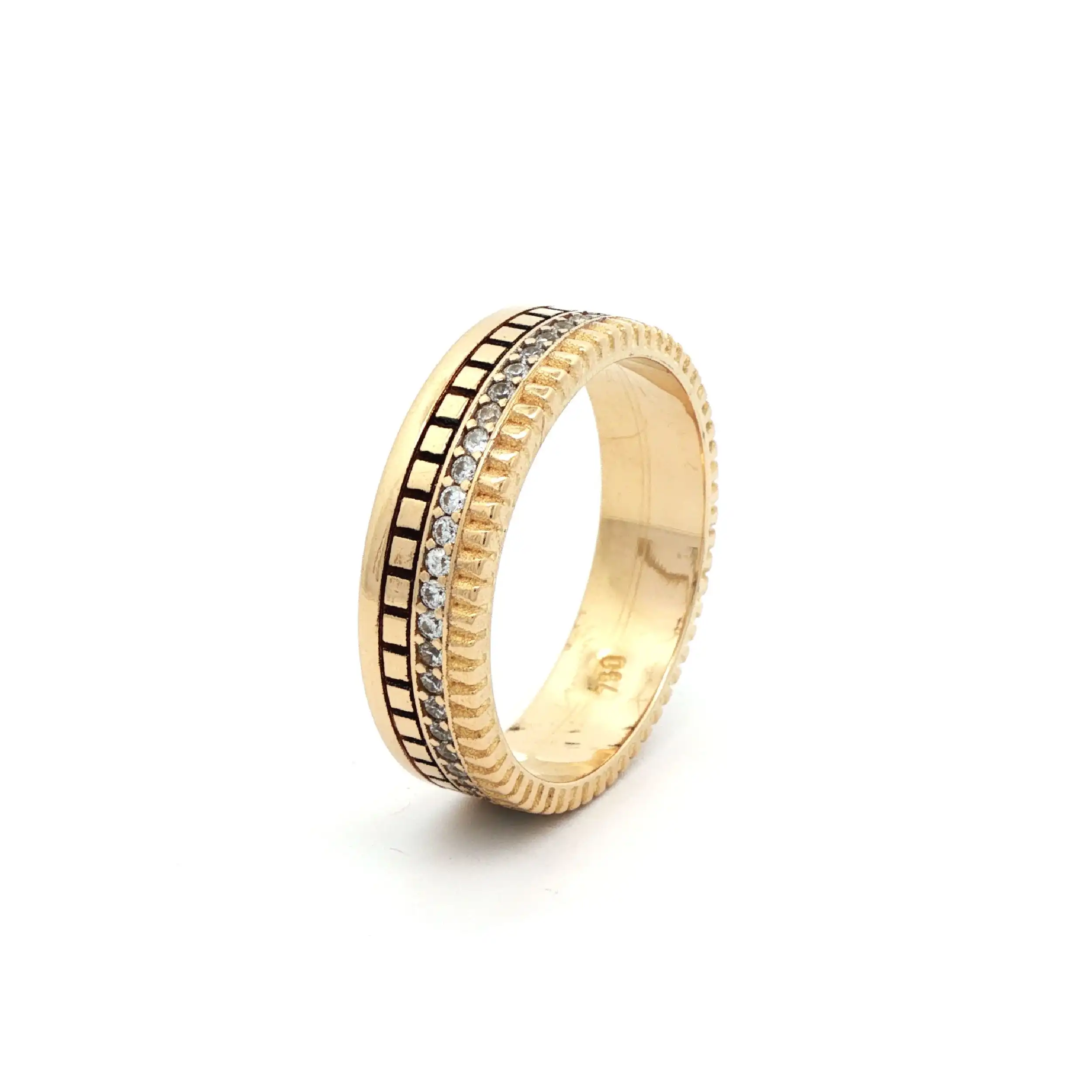 Ring Gelbgold 4-Reihig mit Zirkonia und Mustern
