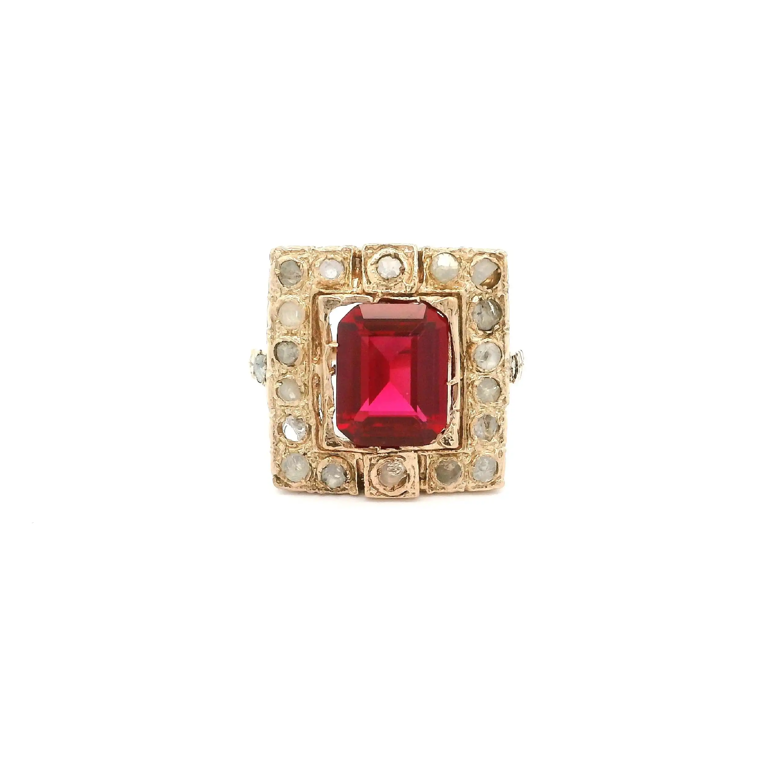 Ring Roségold mit Synthetischen Korund & Diamantrosen Ring Roségold mit Synthetischen Korund & Diamantrosen