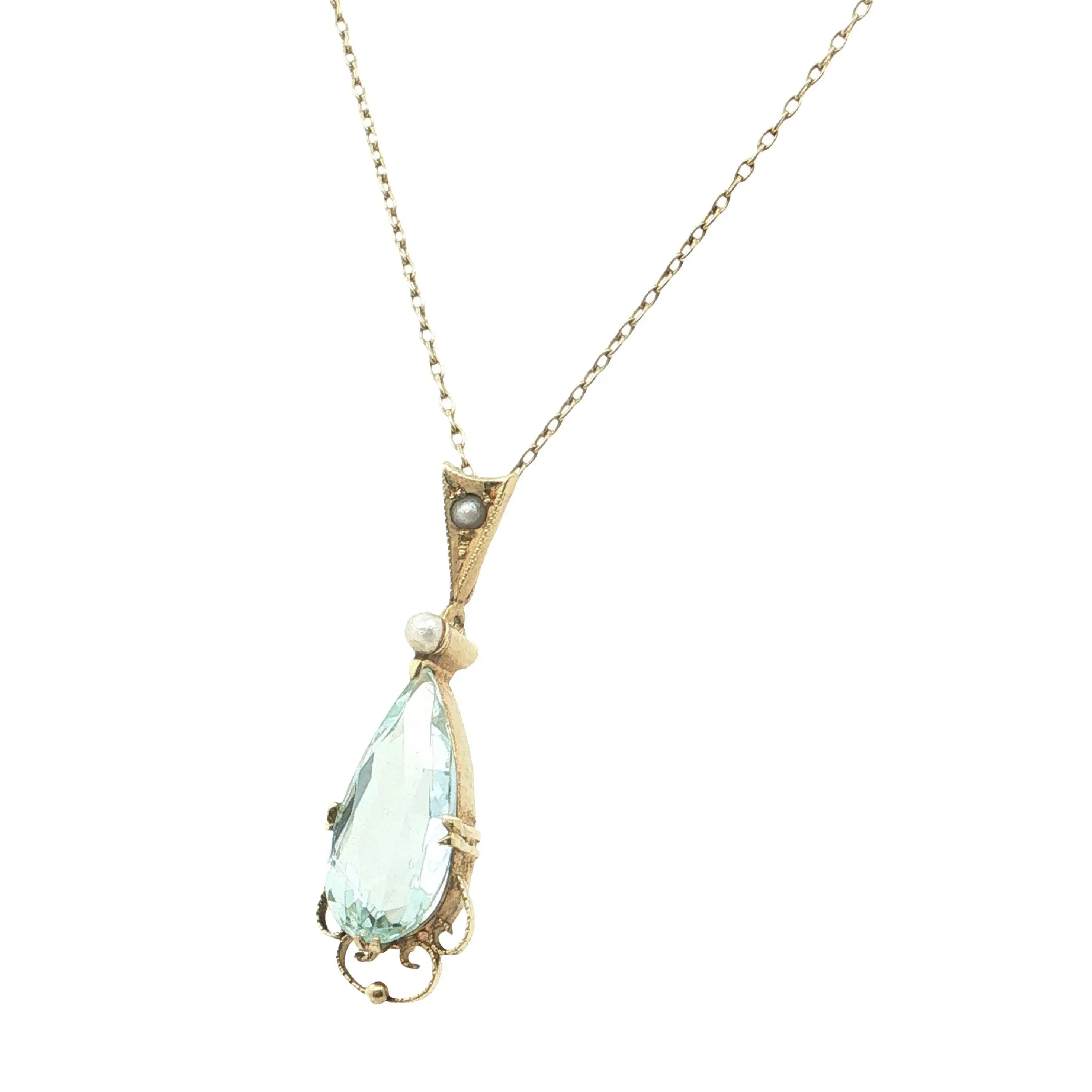 Kette Gelbgold mit Anhänger mit Aquamarin und Perle