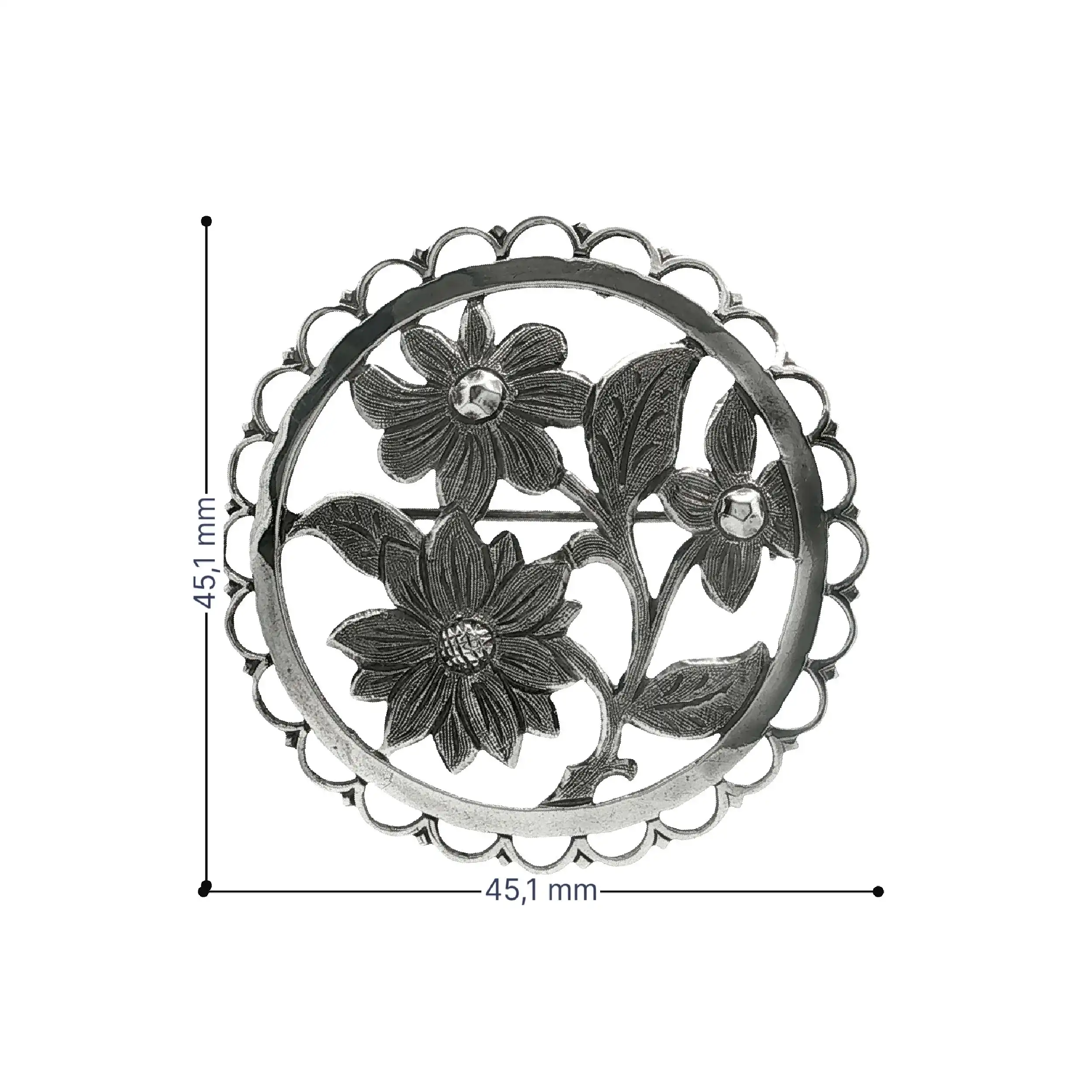 Brosche / Nadel Silber Blumen Handarbeit