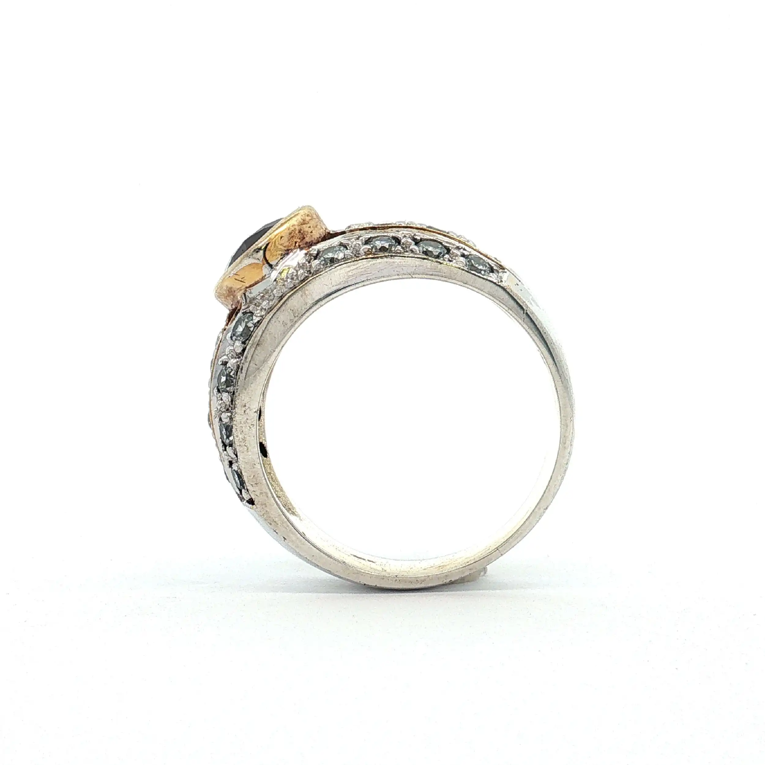 Ring Silber vergoldet mit rotem Stein und Zirkonia