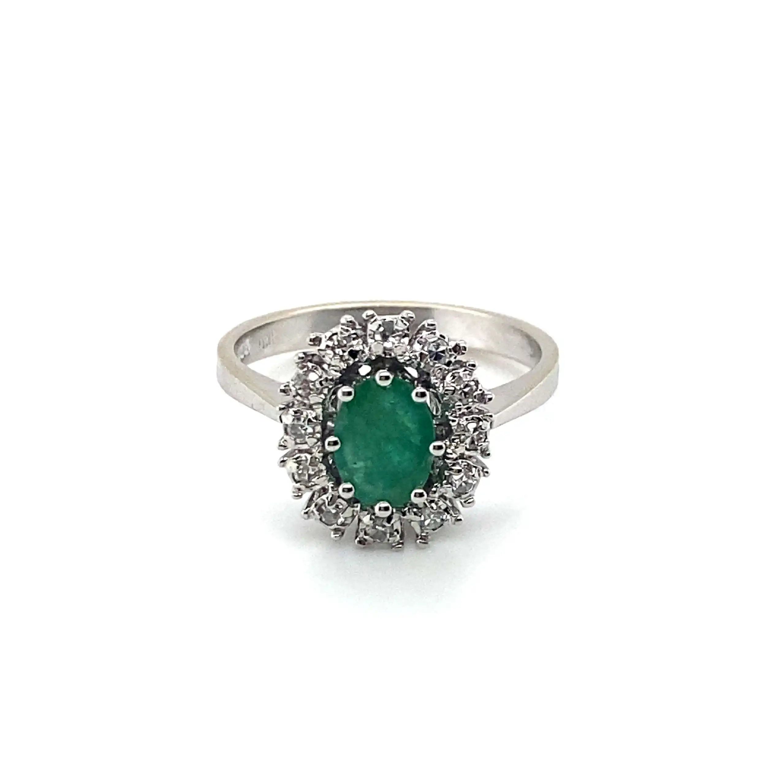 Ring Weißgold mit Smaragd und Brillanten, graviert mit 0,18ct Ring Weißgold mit Smaragd und Brillanten, graviert mit 0,18ct