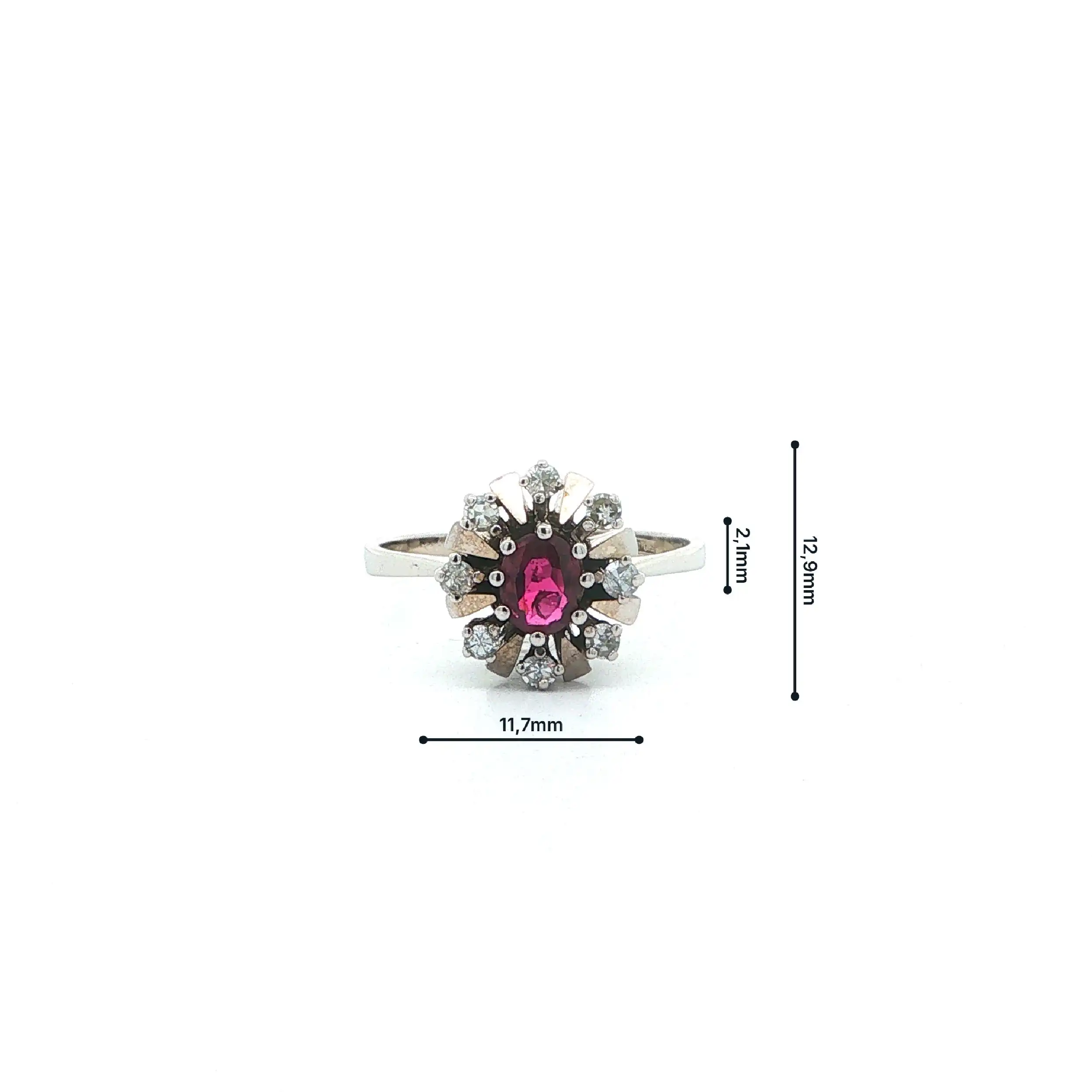 Ring Weißgold mit rotem Farbstein & Diamanten