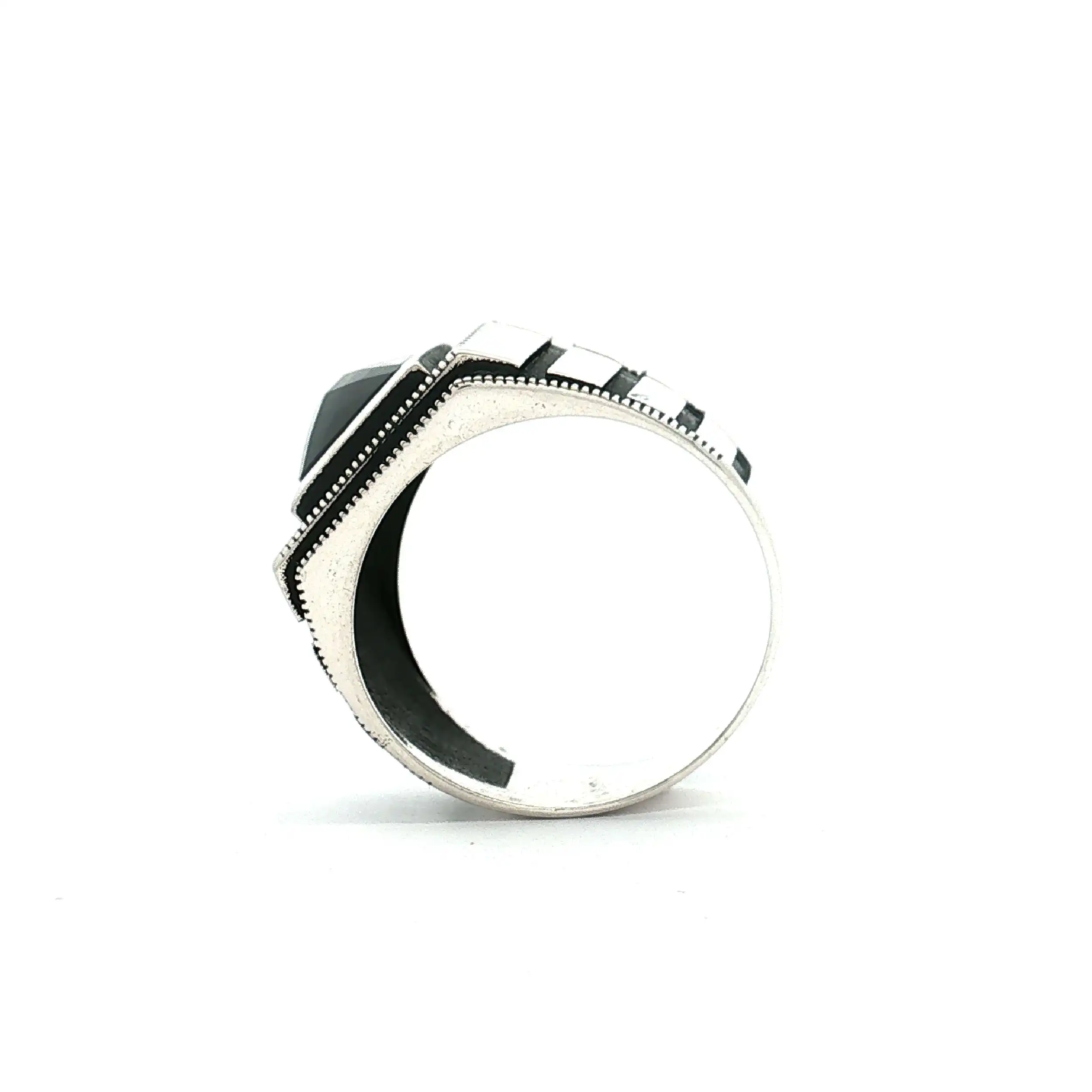 Herrening Silber mit schwarzen Stein und Markasiten Herrening Silber mit schwarzen Stein und Markasiten