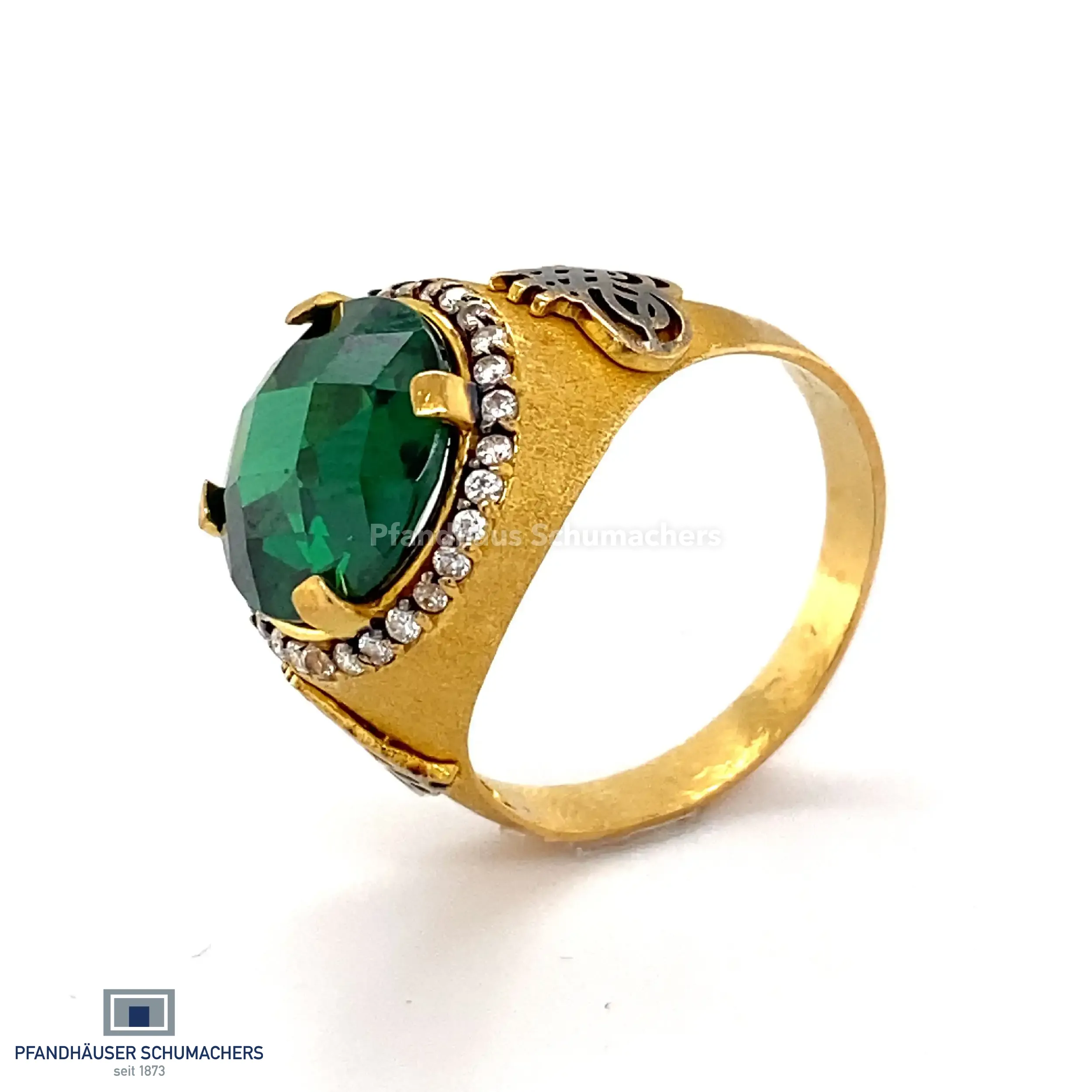 Ring Gelbgold mit grünem Stein und Zirkonia