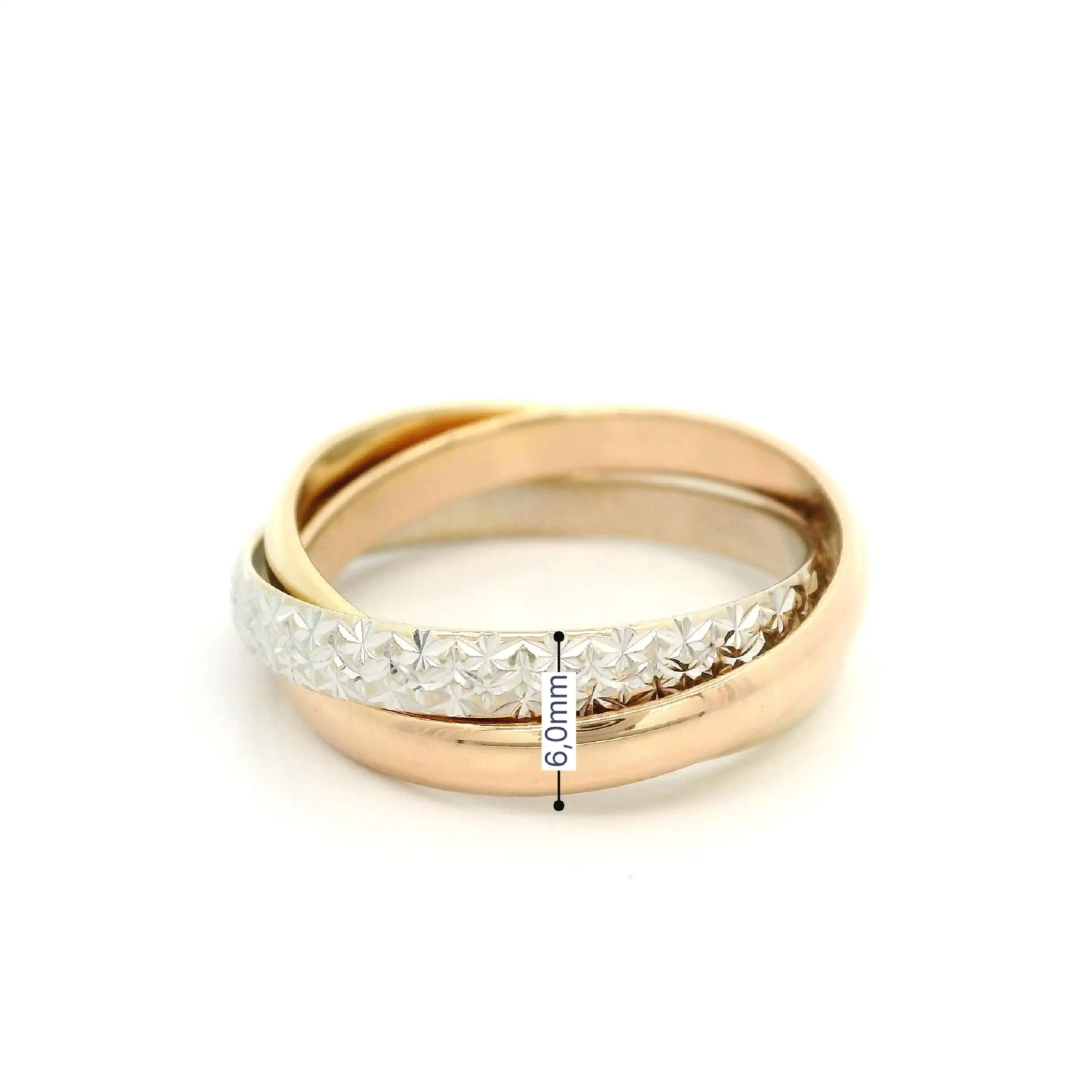 Trinityring Tricolor mit Brillanten, graviert mit 0,21 ct FL-W Trinityring Tricolor mit Brillanten, graviert mit 0,21 ct FL-W