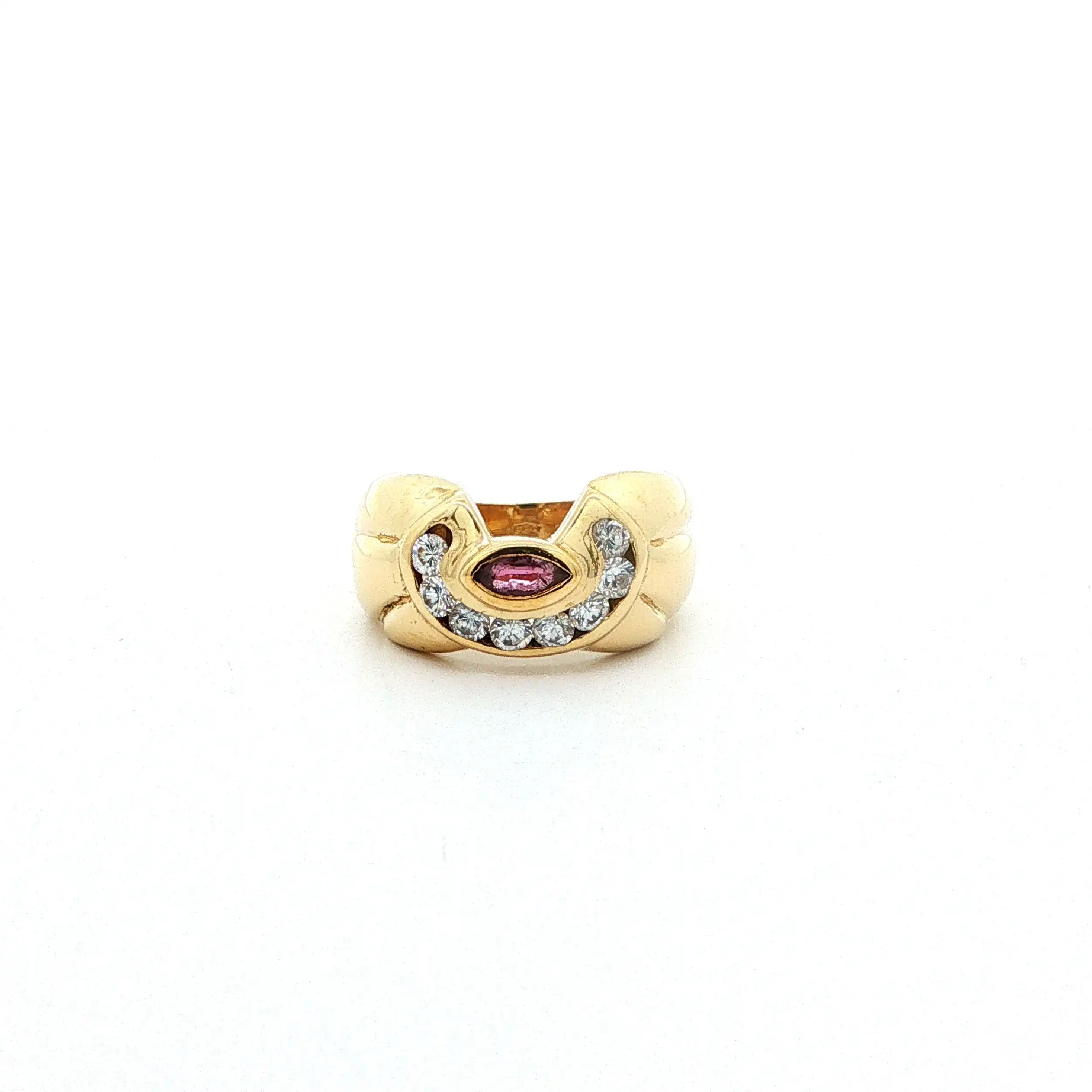 Ring Gelbgold mit rotem Farbstein & Zirkonia Ring Gelbgold mit rotem Farbstein & Zirkonia