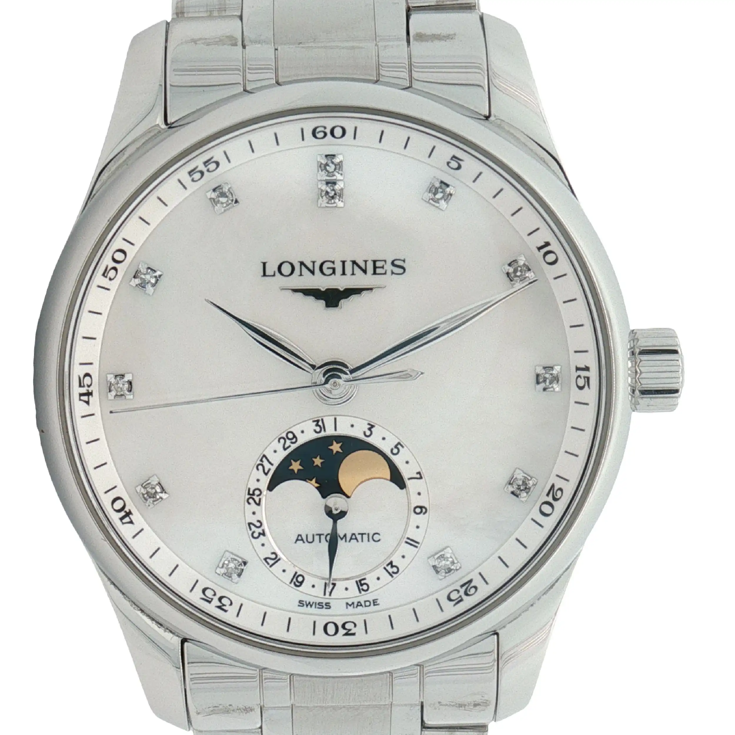Damenuhr Longines Master Collection mit Perlmutt-Diamanten Ziffernblatt Damenuhr Longines Master Collection mit Perlmutt-Diamanten Ziffernblatt