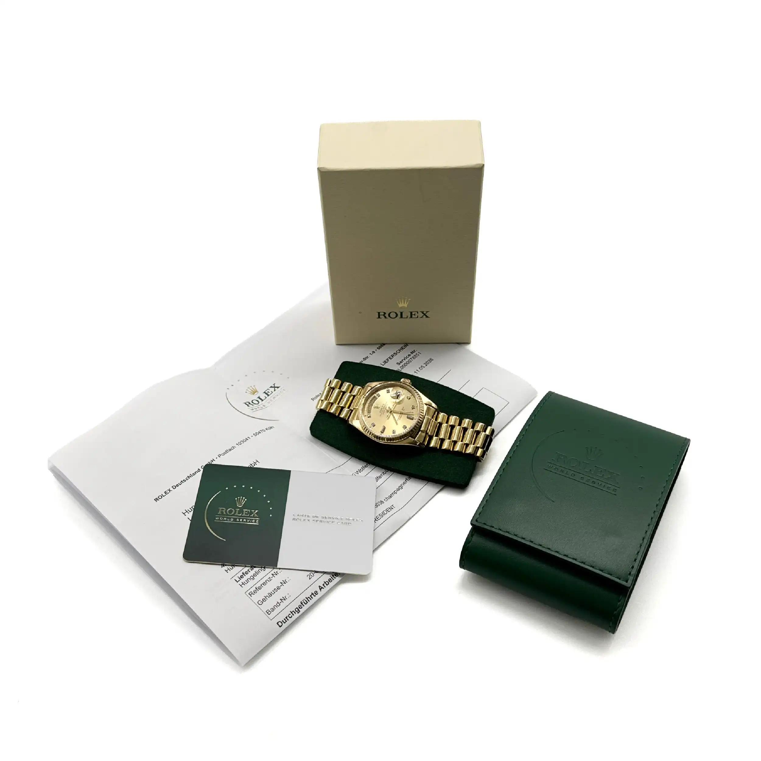 Herrenuhr Rolex DayDate Ref.18038 Gelbgold mit Revisionsbeleg aus 2026