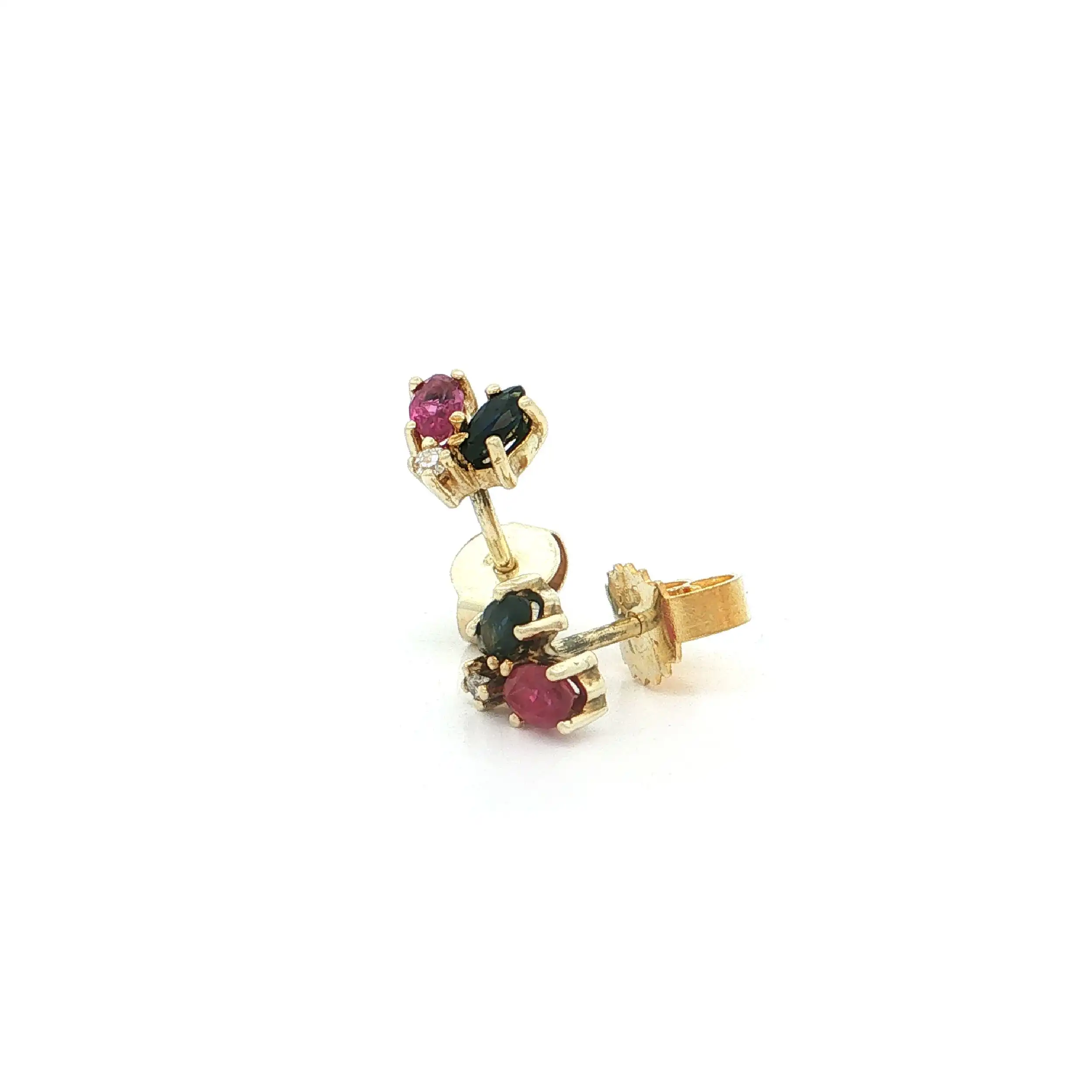 Ohrstecker Gelbgold mit Saphir, Rubin und Diamant
