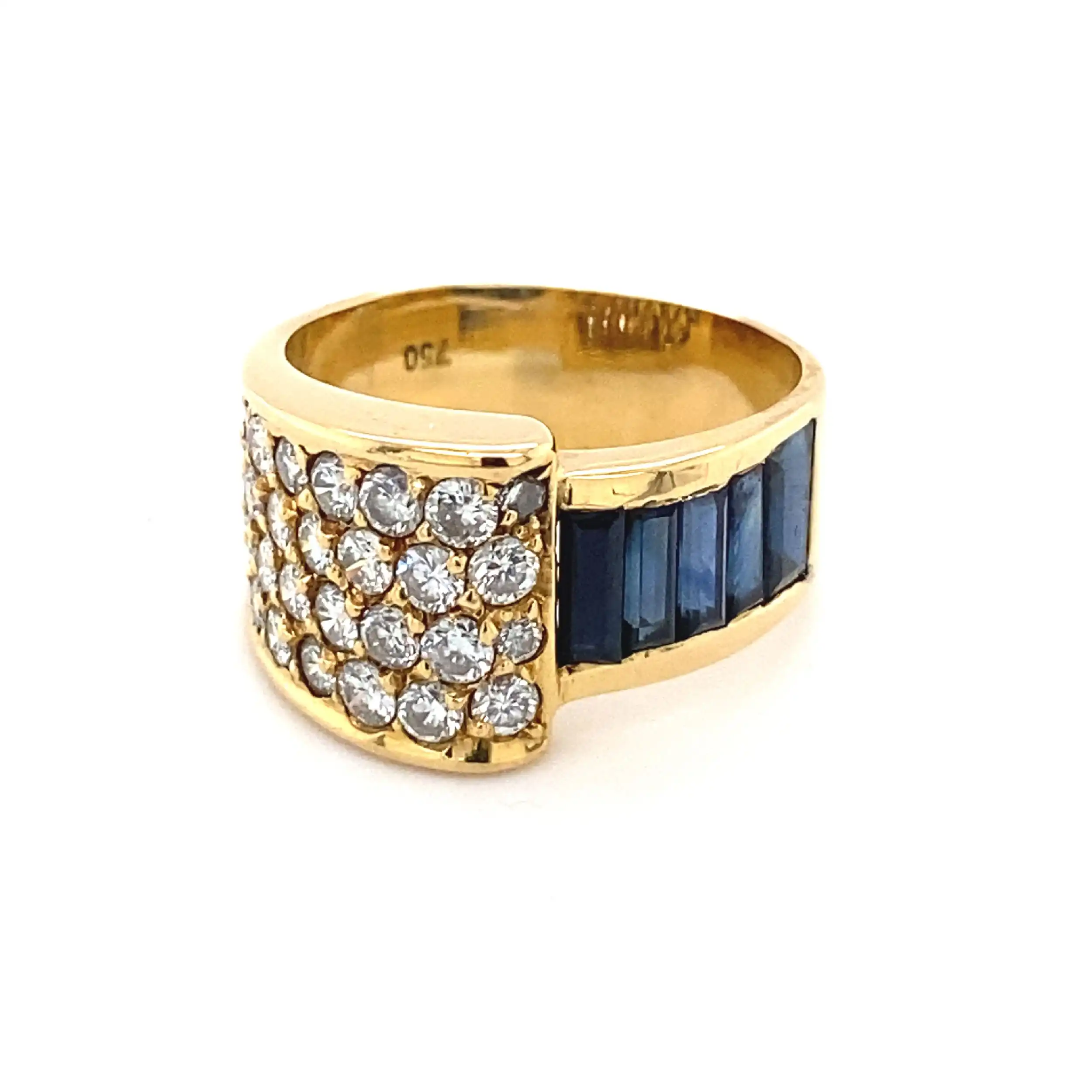 Ring Gelbgold mit Brillanten und blauen Steinen