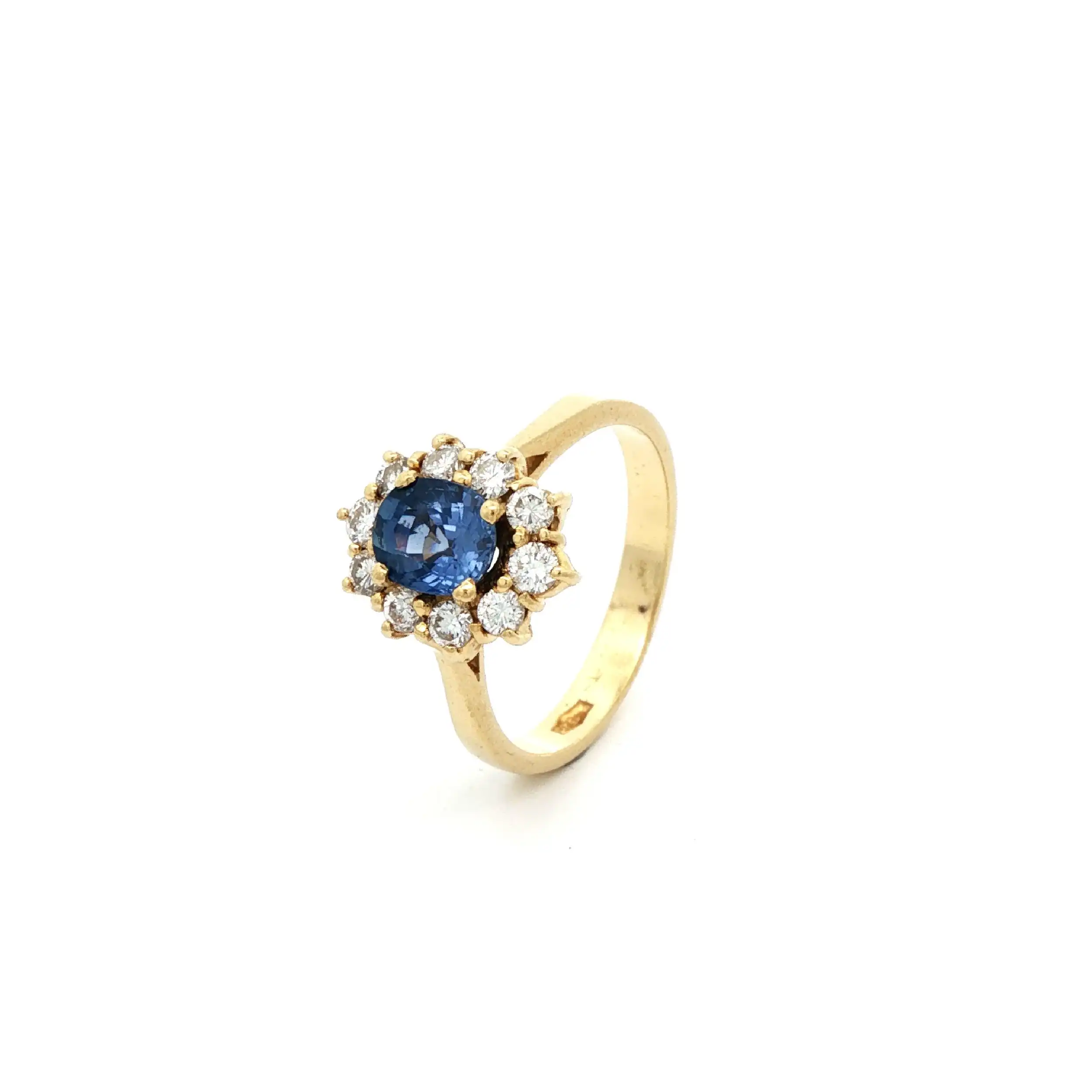 Ring Gelbgold mit hellblauen Farbstein und Brillanten