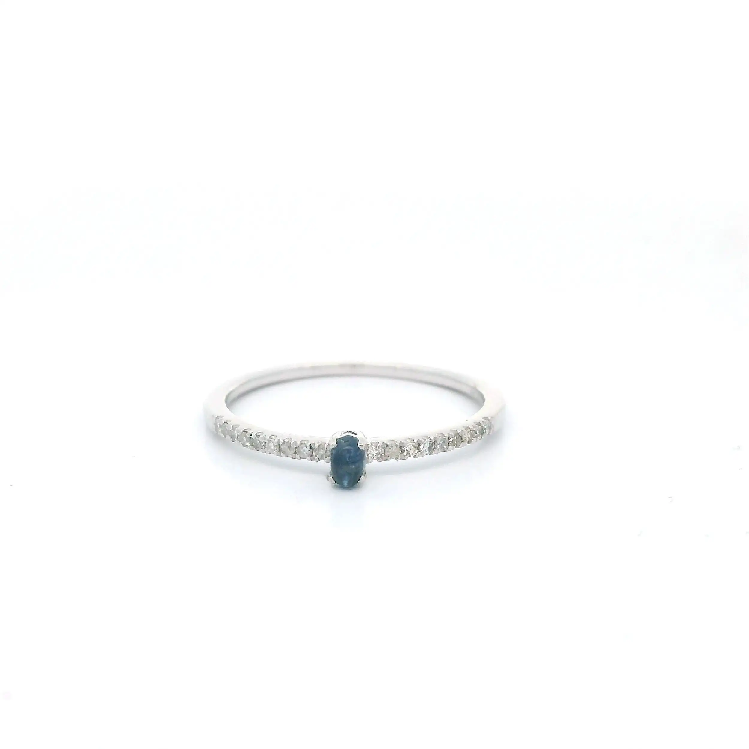Ring Weißgold mit Diamanten und Saphir Cabochon mit 0,05ct graviert