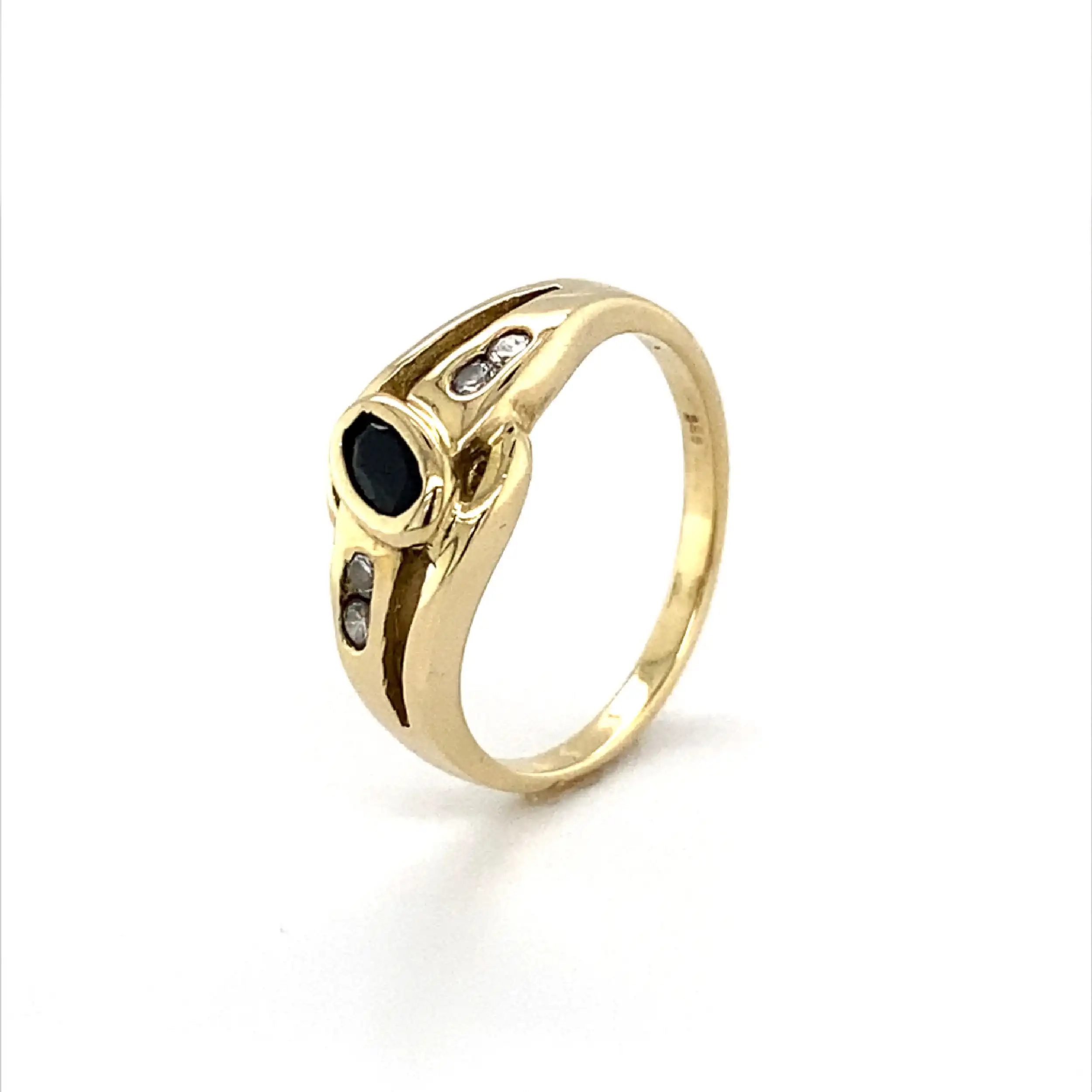 Ring Gelbgold mit blauem Farbstein und Zirkonia Ring Gelbgold mit blauem Farbstein und Zirkonia