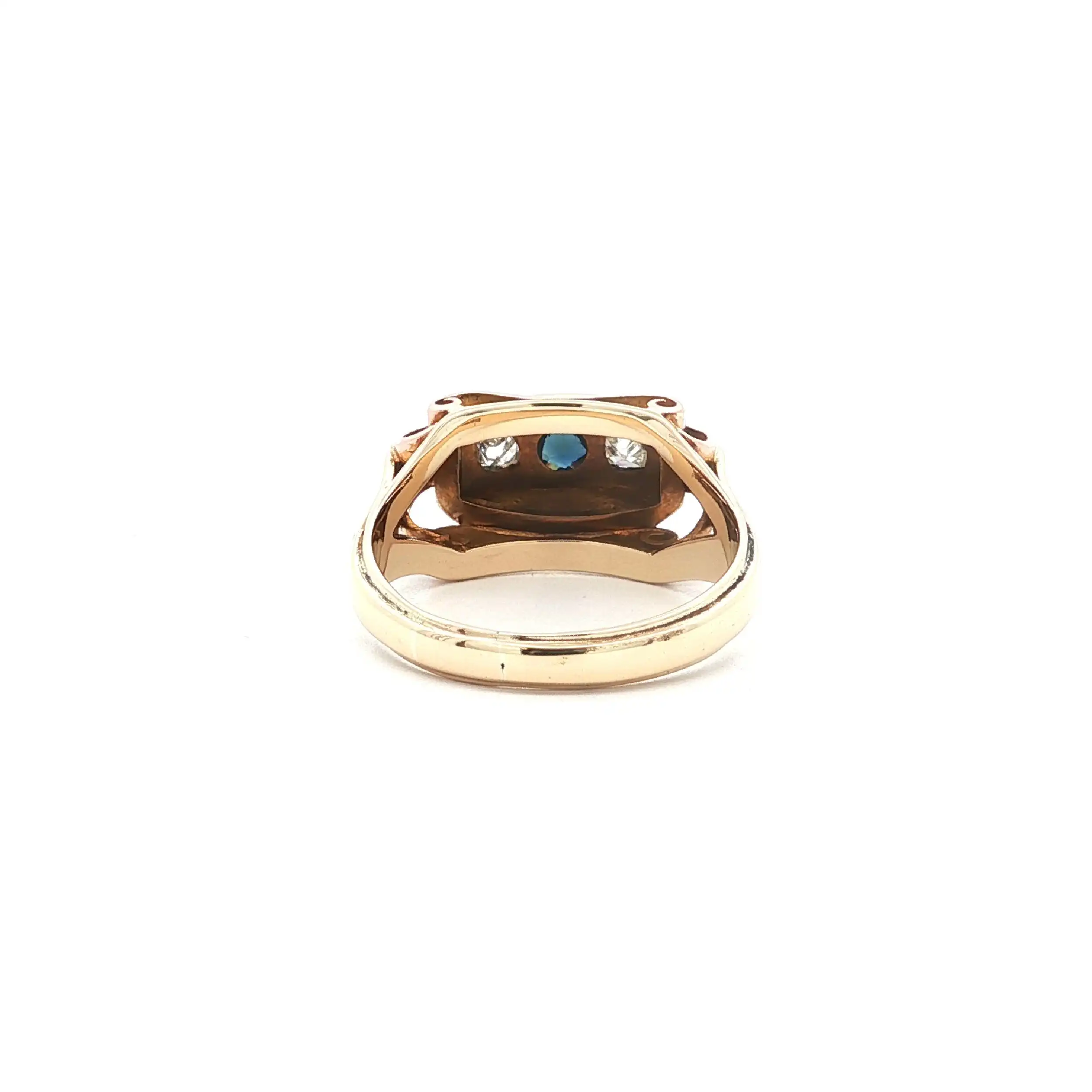 Ring Tricolor mit Saphir & Altschliff-Diamanten Ring Tricolor mit Saphir & Altschliff-Diamanten