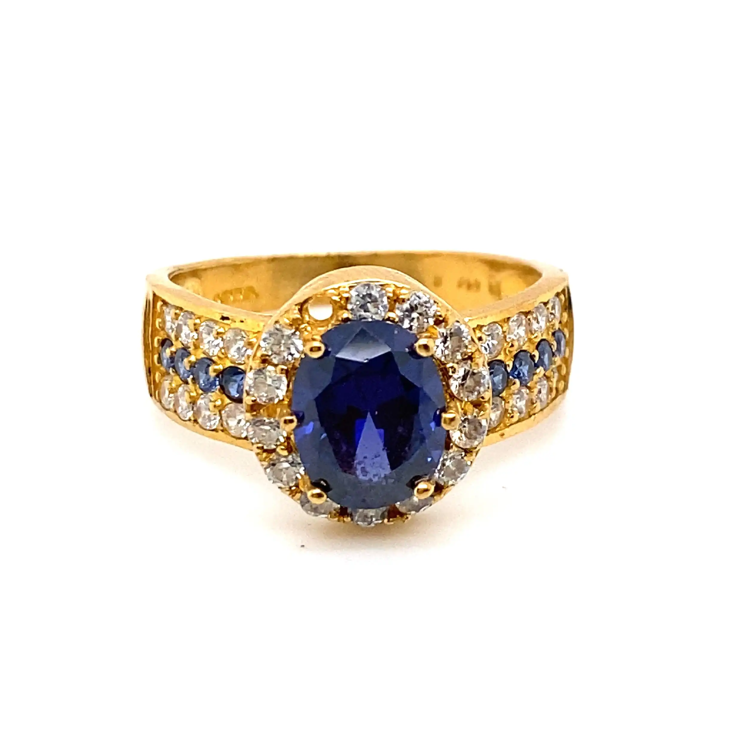 Ring Gelbgold mit blauem Farbstein und Zirkonia Ring Gelbgold mit blauem Farbstein und Zirkonia