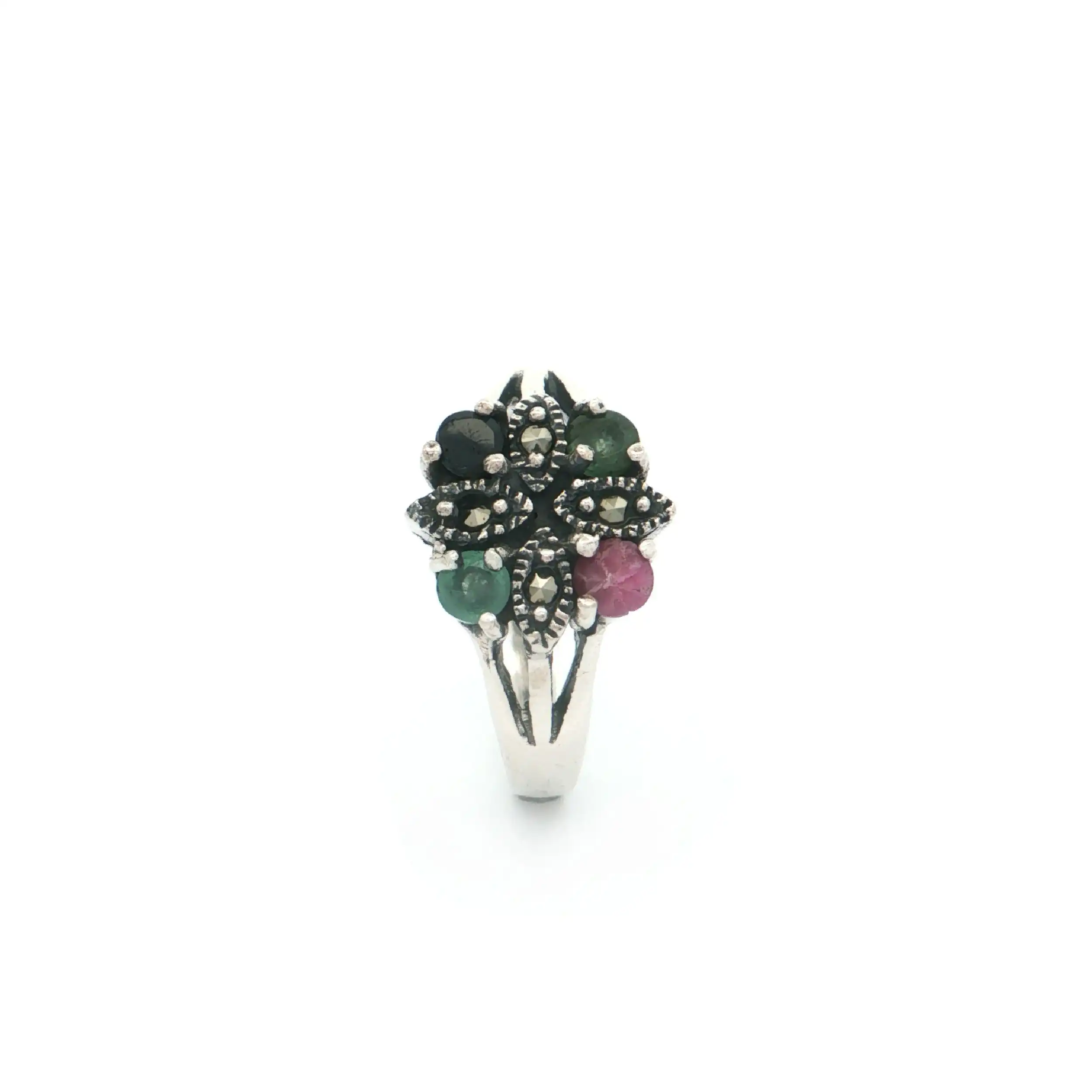 Ring Silber mit Farbsteinen und Markasiten