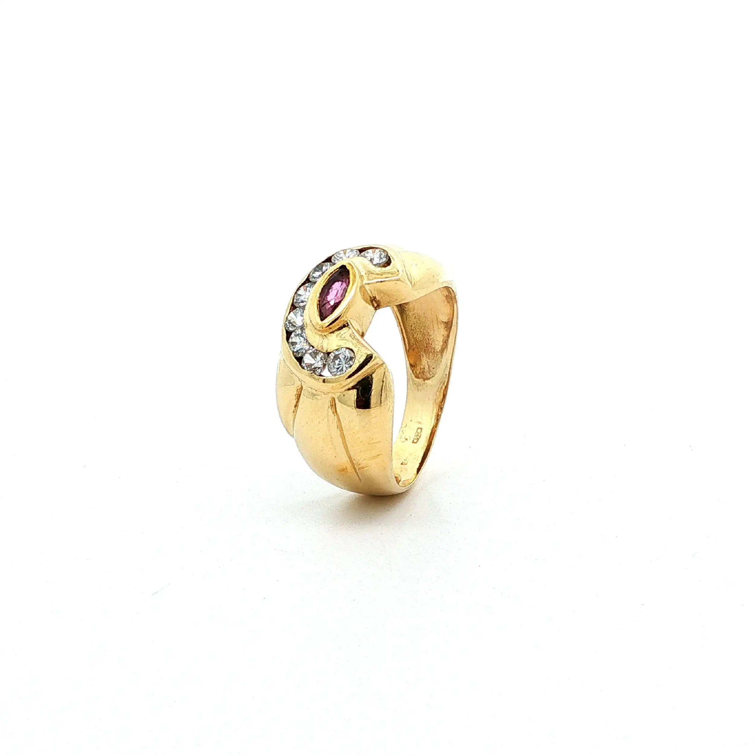 Ring Gelbgold mit rotem Farbstein & Zirkonia