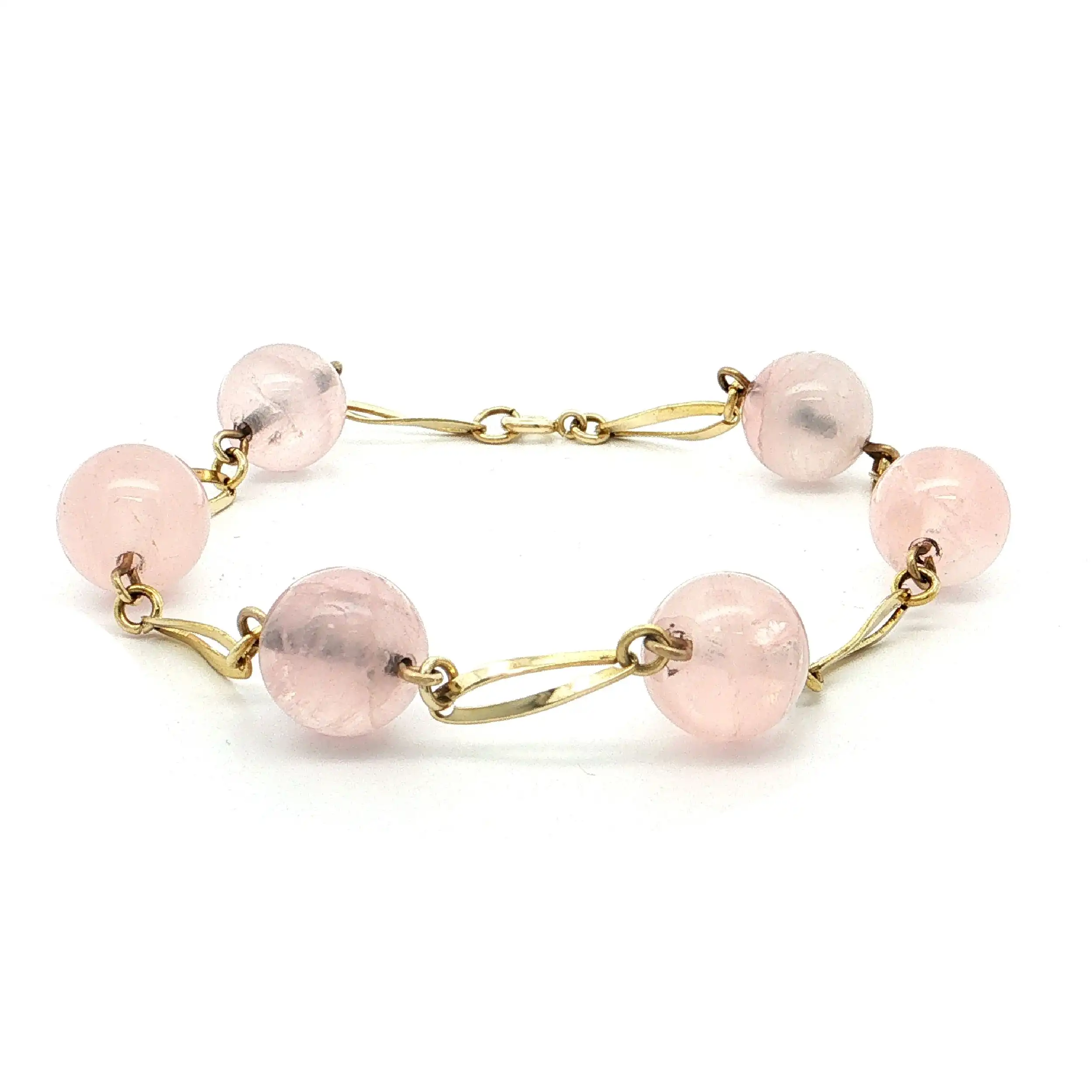 Armband Gelbgold mit Rosenquarz Kugeln Armband Gelbgold mit Rosenquarz Kugeln