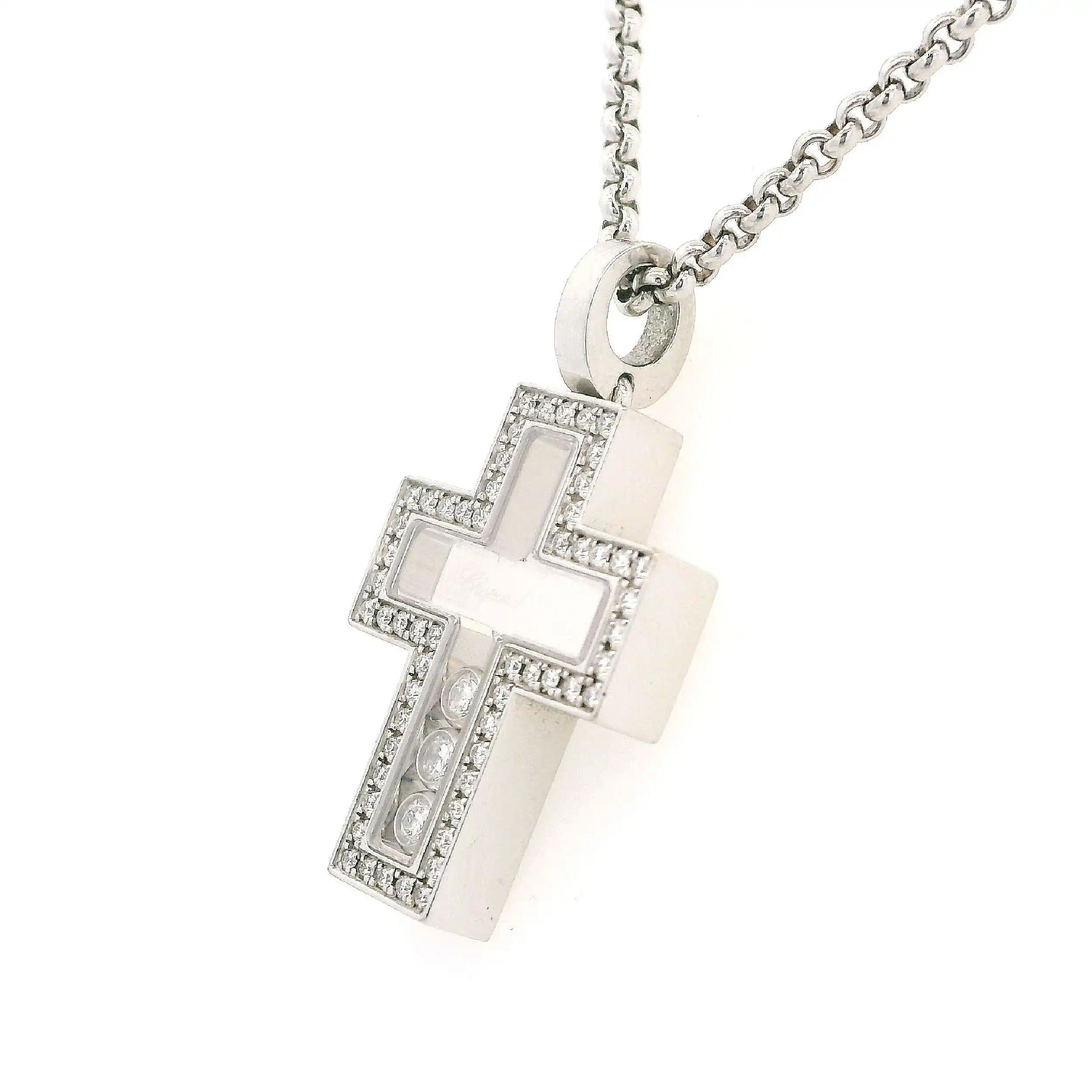 Kette mit Anhänger Kreuz Weißgold Chopard Happy Diamonds mit Box und Papieren Kette mit Anhänger Kreuz Weißgold Chopard Happy Diamonds mit Box und Papieren