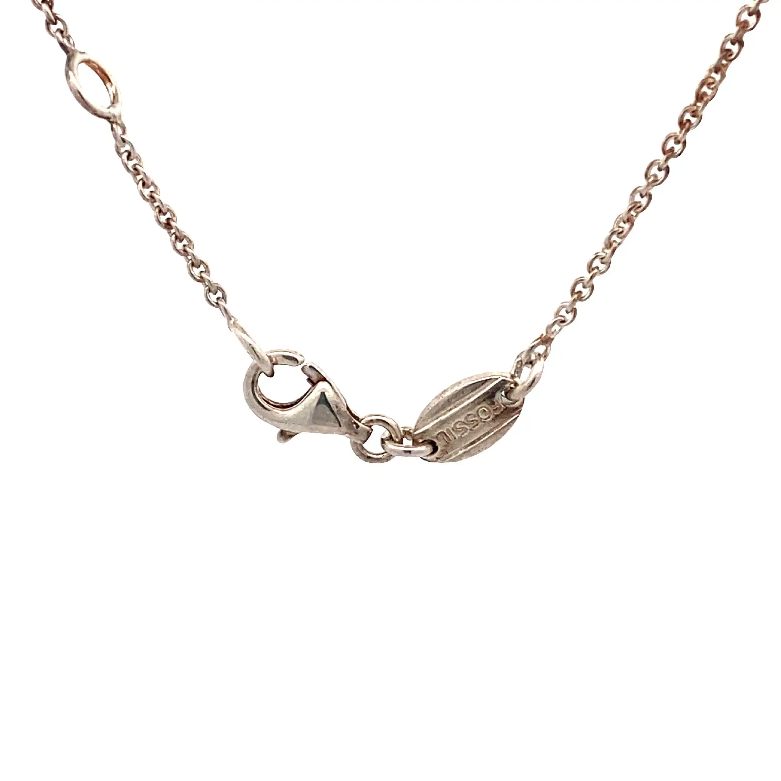 Silber Rundankerkette mit Anhänger und lila Farbstein Fossil