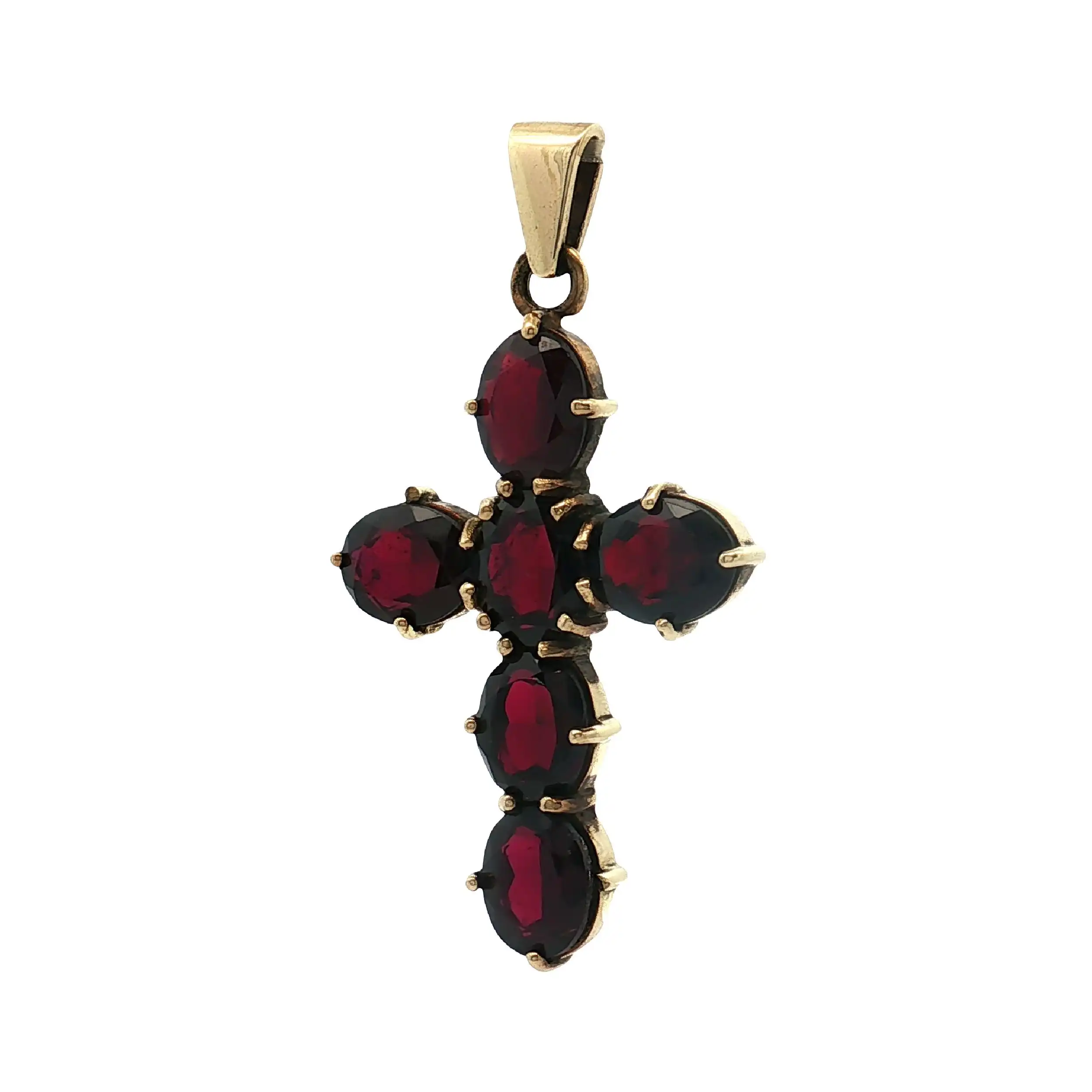 Kreuzanhänger Gelbgold mit Granat