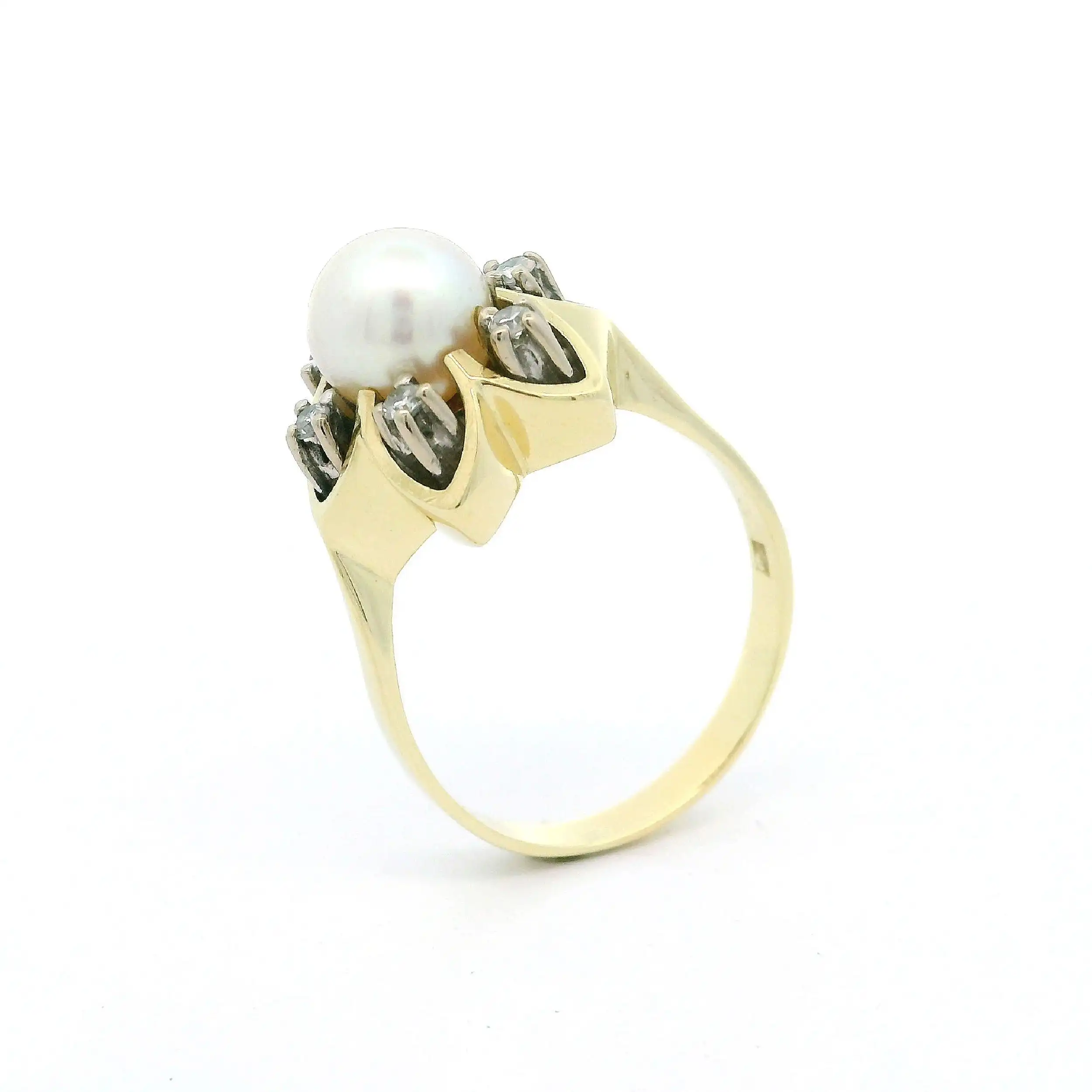 Ring Gelbgold mit Perle & Diamanten