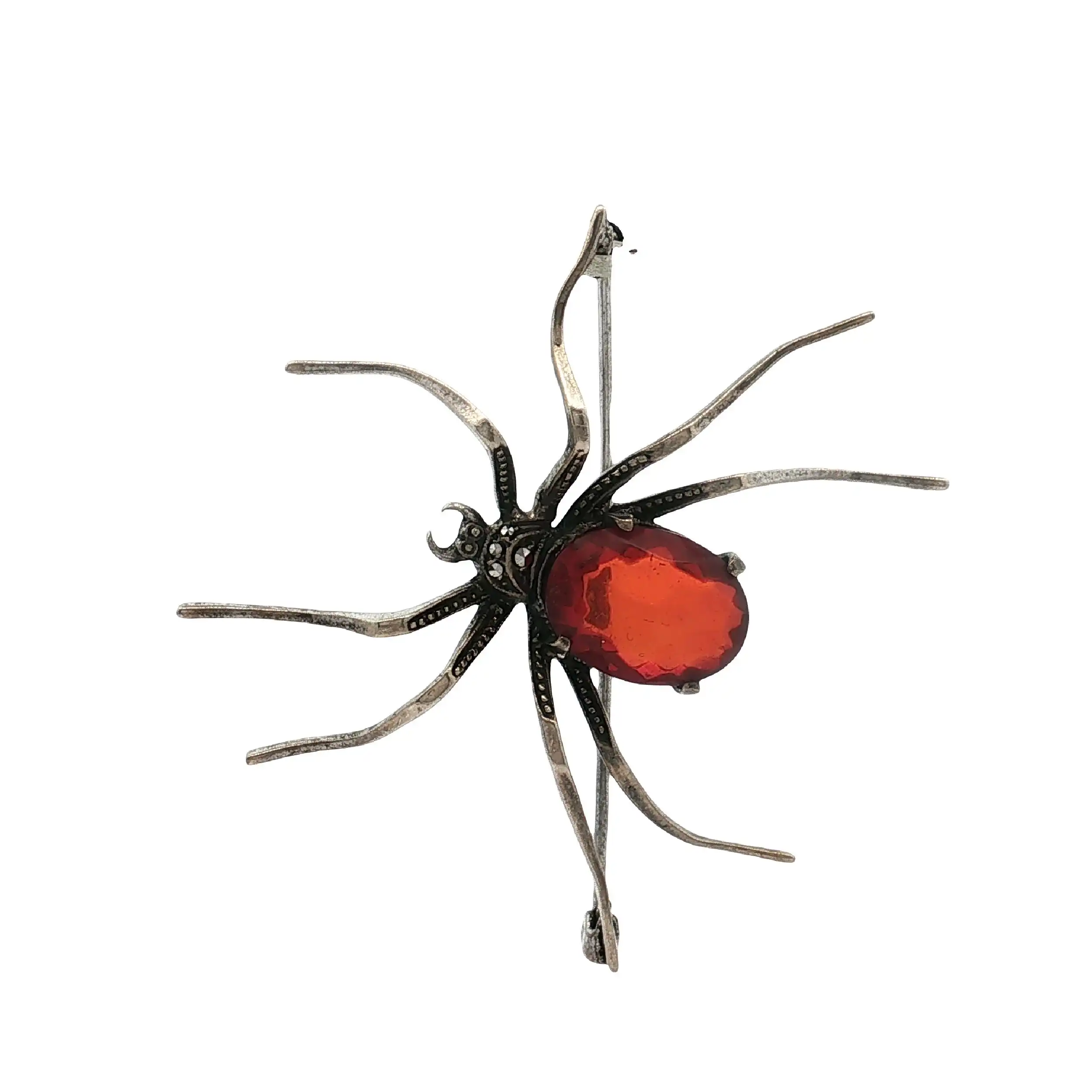 Nadel / Brosche Silber Spinne mit orangenem Stein