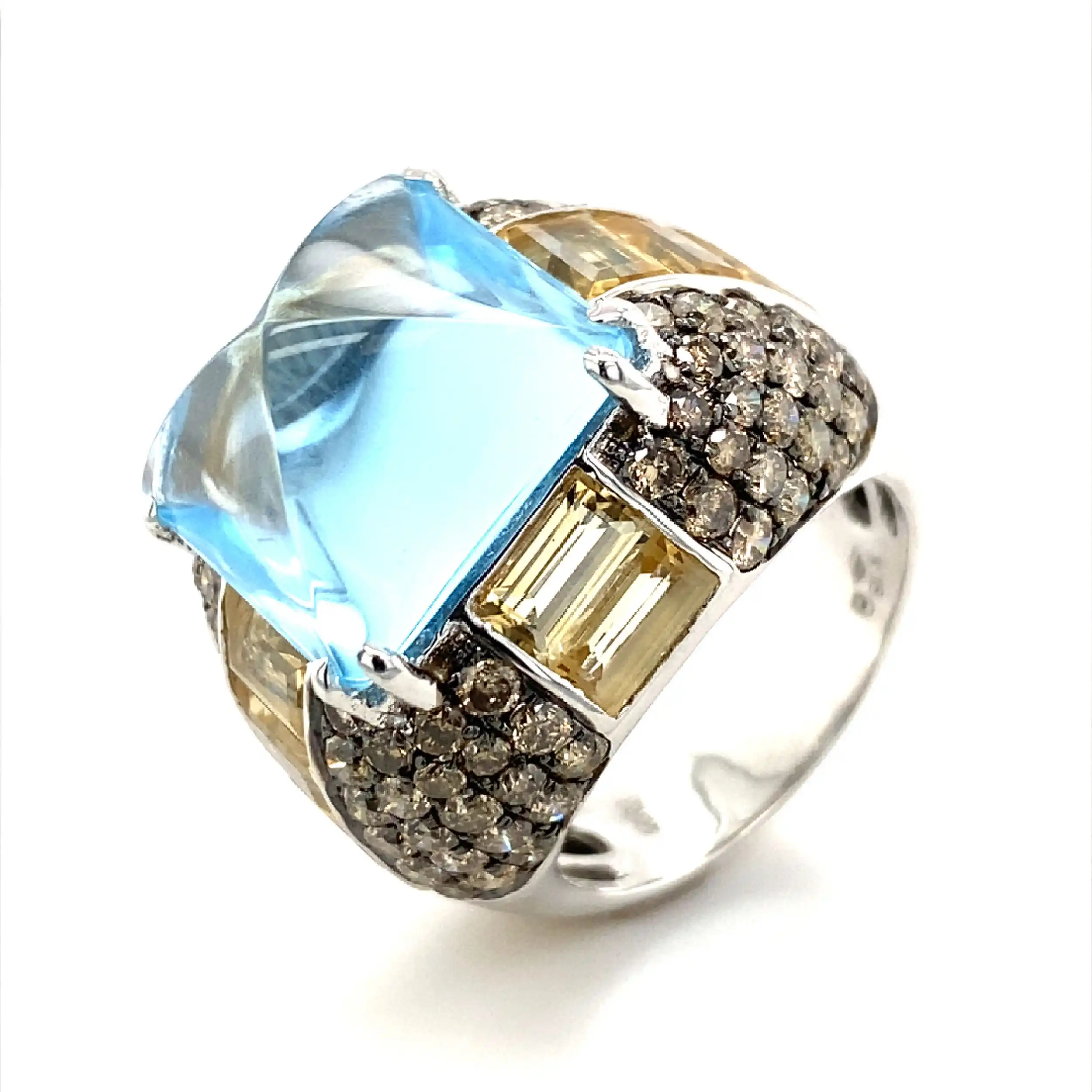Ring Weißgold mit Blau Topas, Citrin und Brillanten Ring Weißgold mit Blau Topas, Citrin und Brillanten