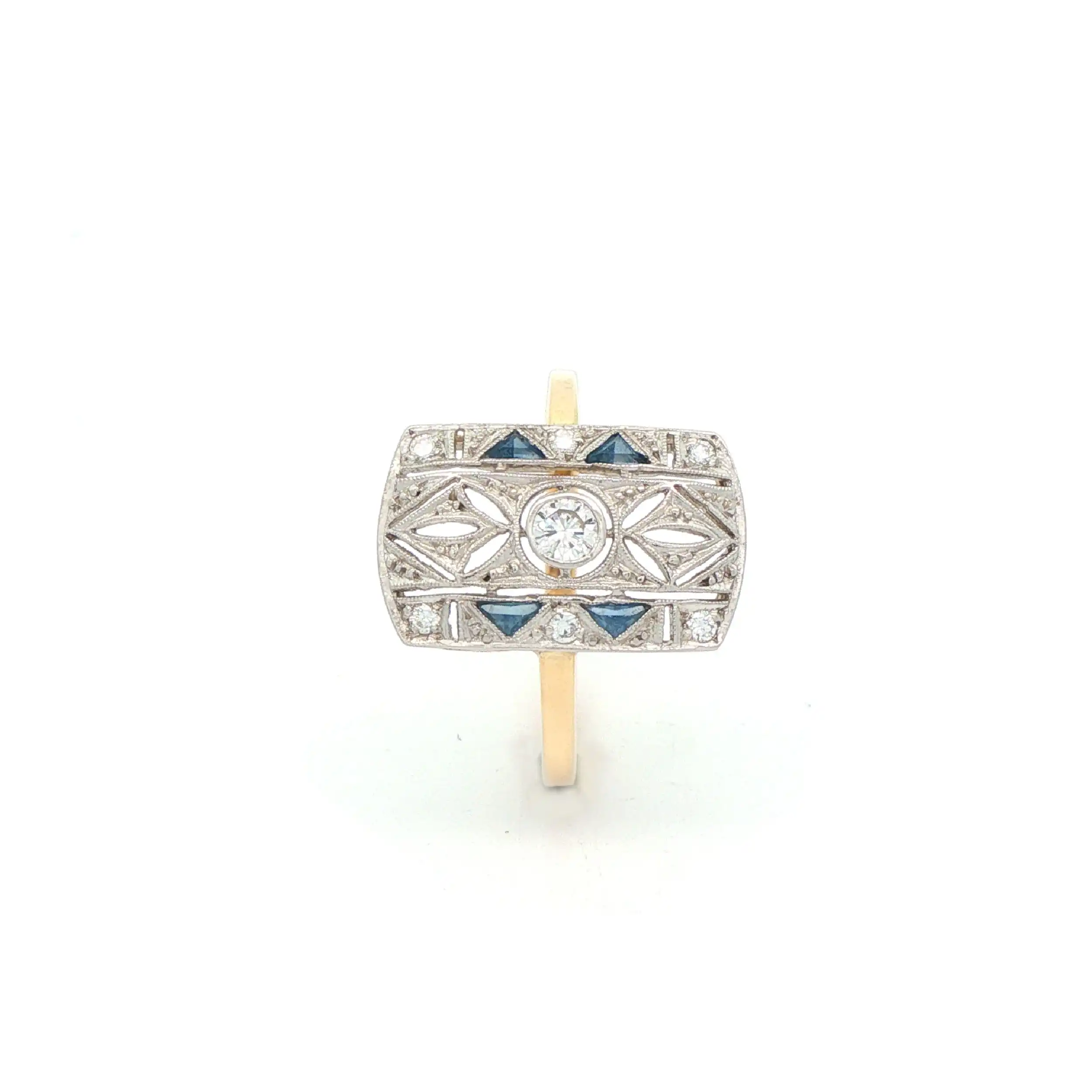 Ring Bicolor Art-Deko mit Brillanten und Saphiren Ring Bicolor Art-Deko mit Brillanten und Saphiren