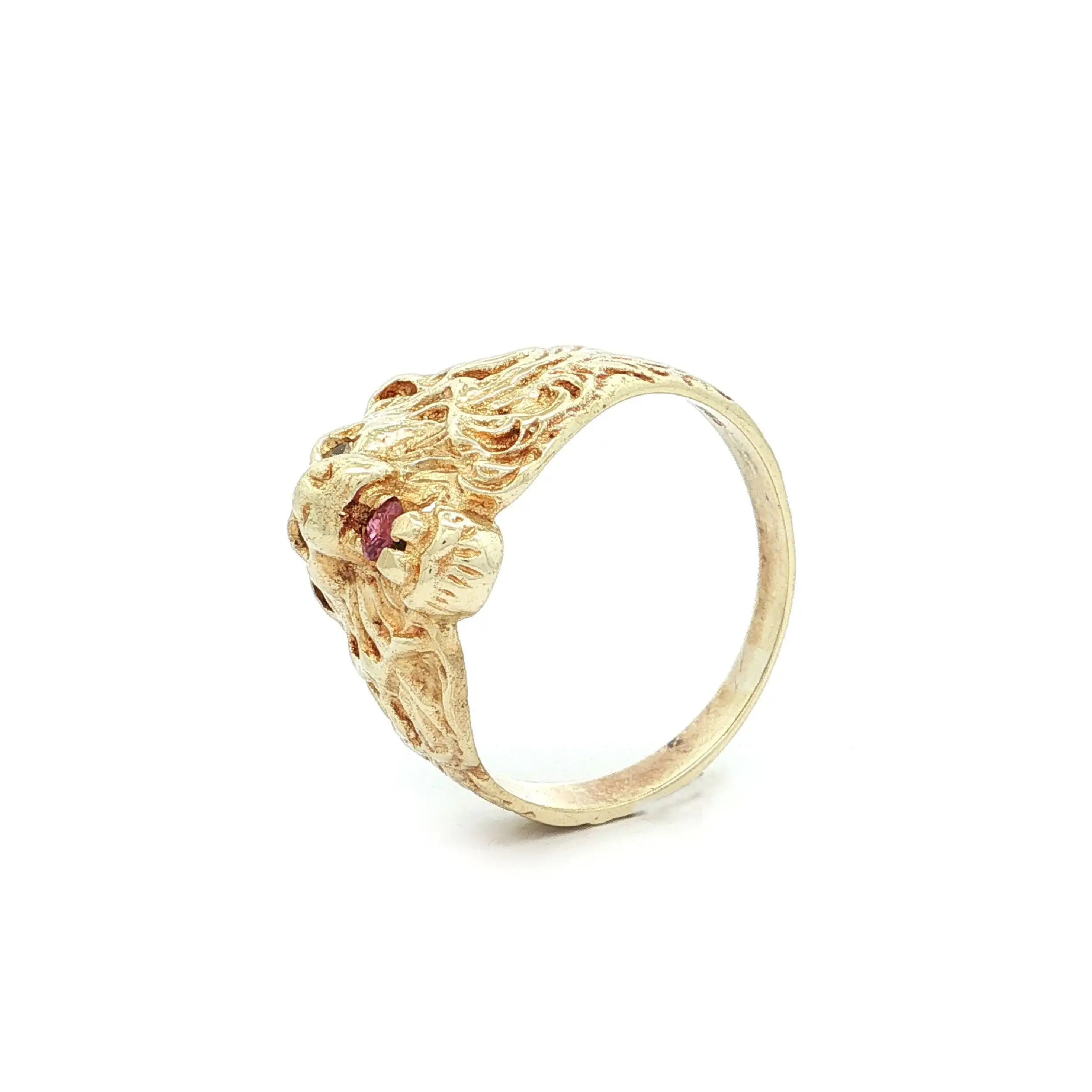 Ring Gelbgold Löwe mit Rubin